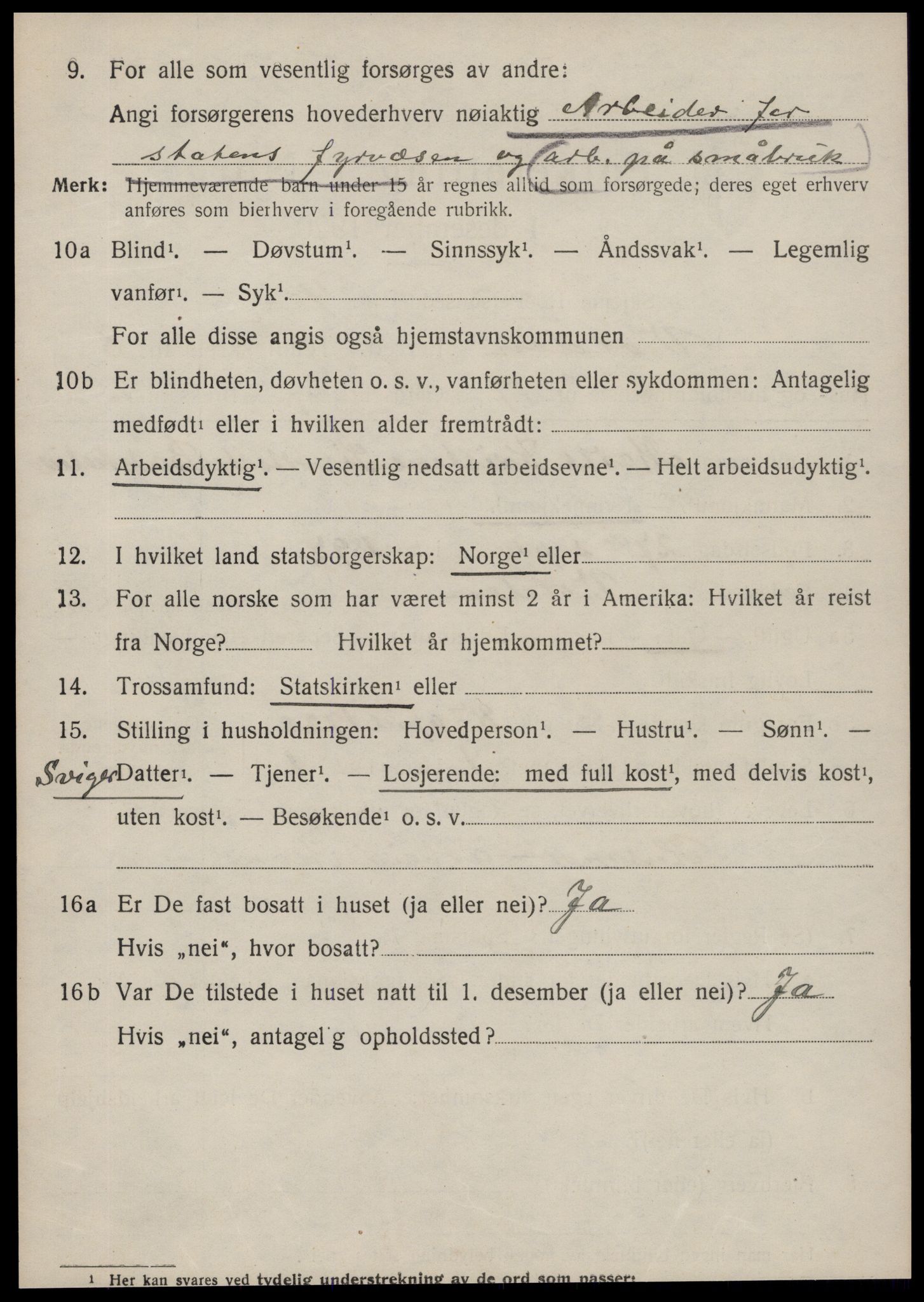 SAT, 1920 census for Volda, 1920, p. 6737