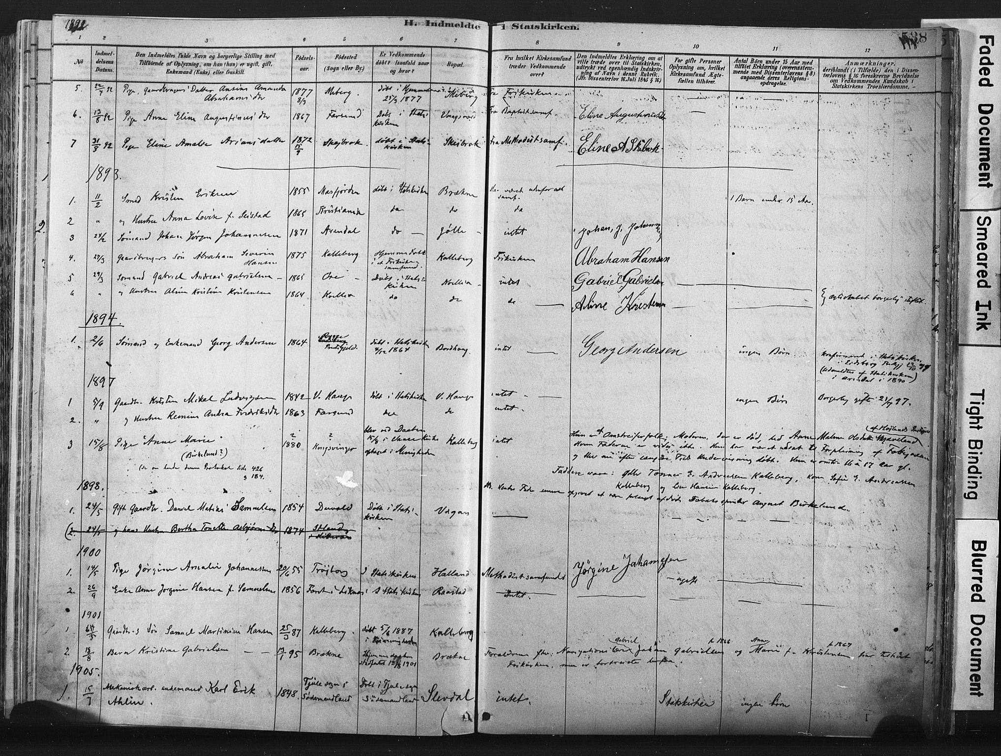 Lista sokneprestkontor, AV/SAK-1111-0027/F/Fa/L0012: Parish register (official) no. A 12, 1879-1903, p. 538