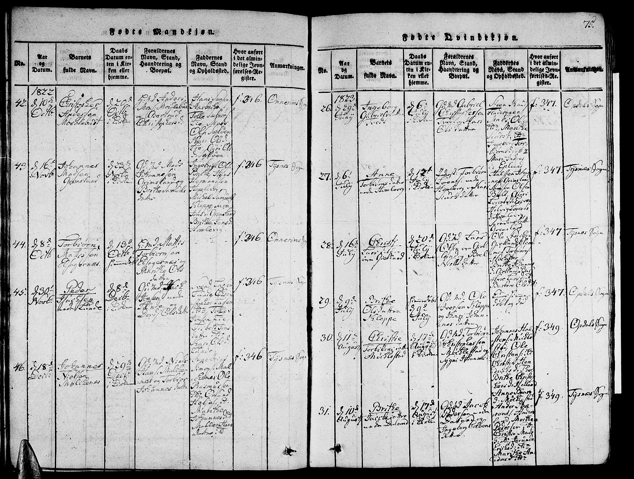 Tysnes sokneprestembete, AV/SAB-A-78601/H/Hab: Parish register (copy) no. A 1, 1816-1828, p. 75