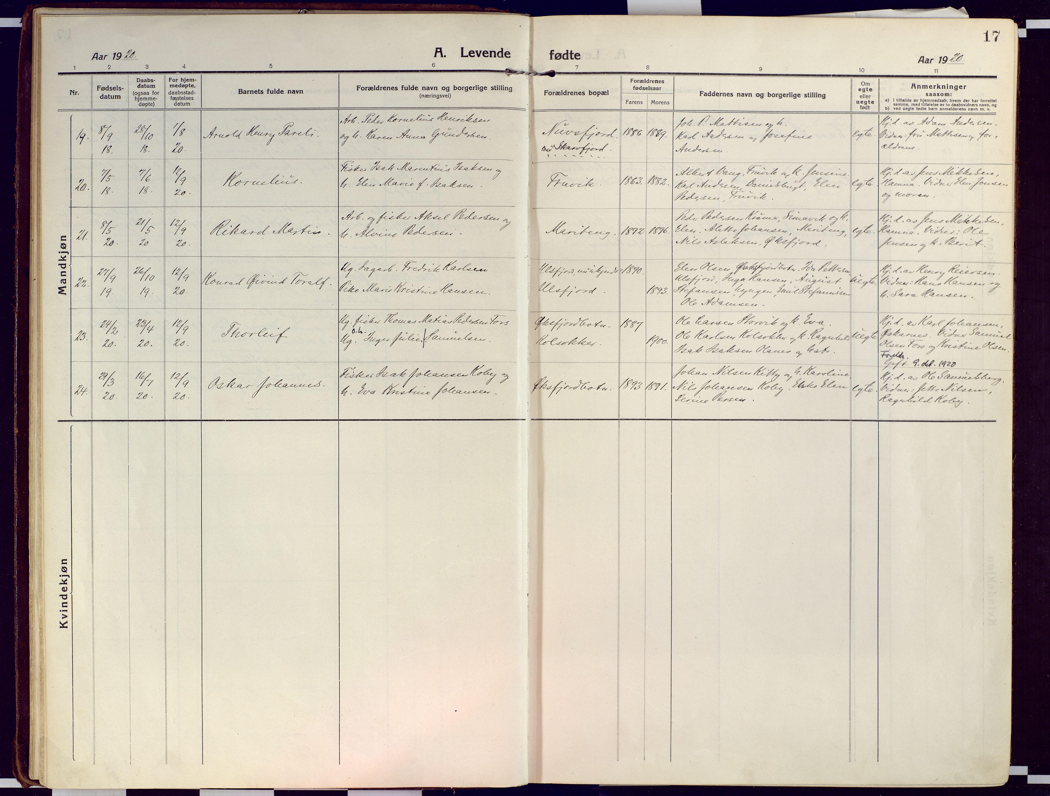 Loppa sokneprestkontor, AV/SATØ-S-1339/H/Ha/L0012kirke: Parish register (official) no. 12, 1917-1932, p. 17