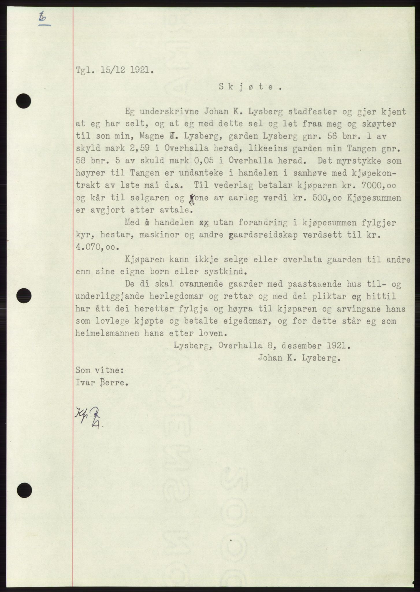 Namdal sorenskriveri, SAT/A-4133/1/2/2C: Mortgage book no. -, 1916-1921, Deed date: 15.12.1921