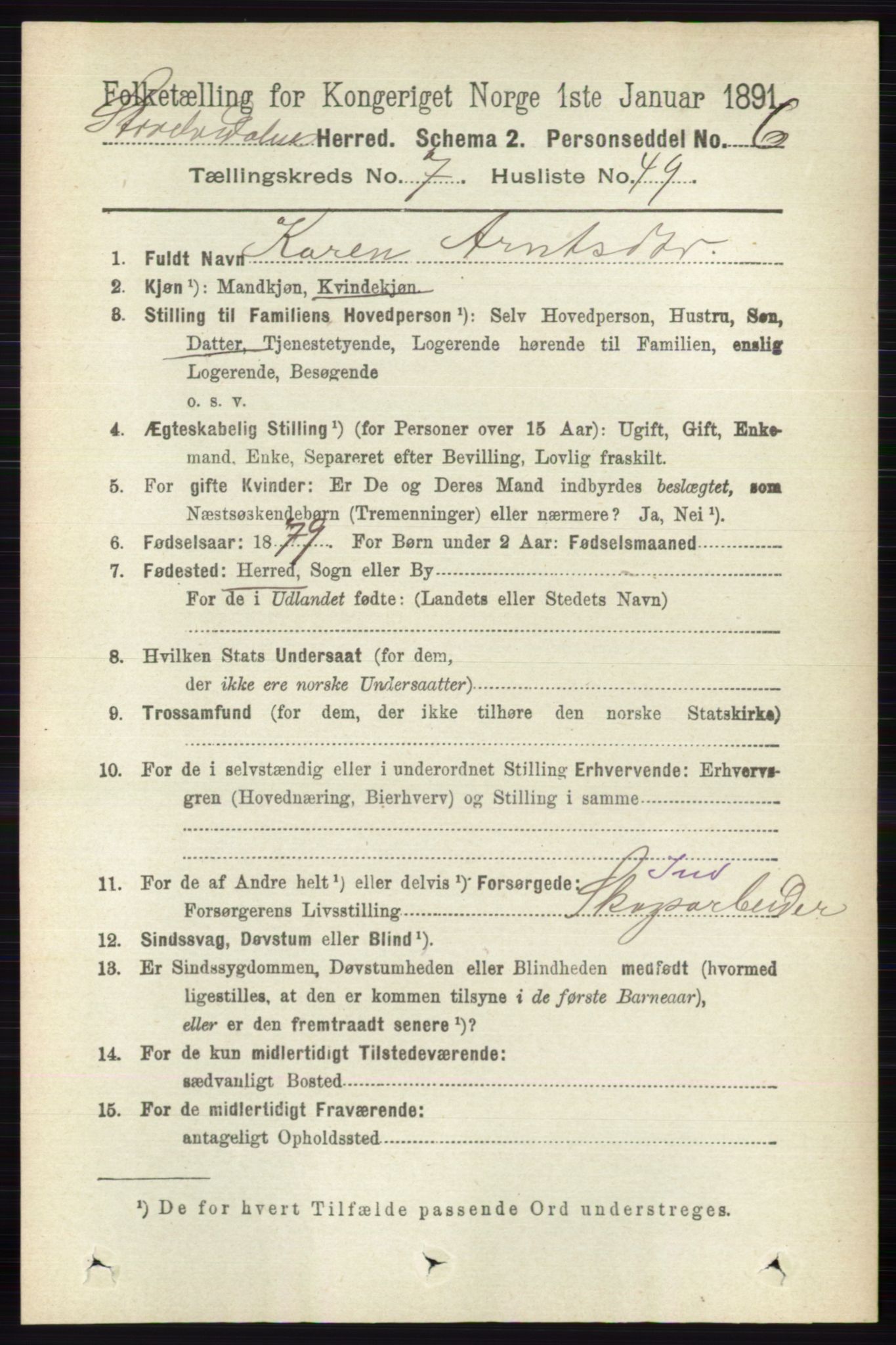 RA, 1891 census for 0430 Stor-Elvdal, 1891, p. 3048