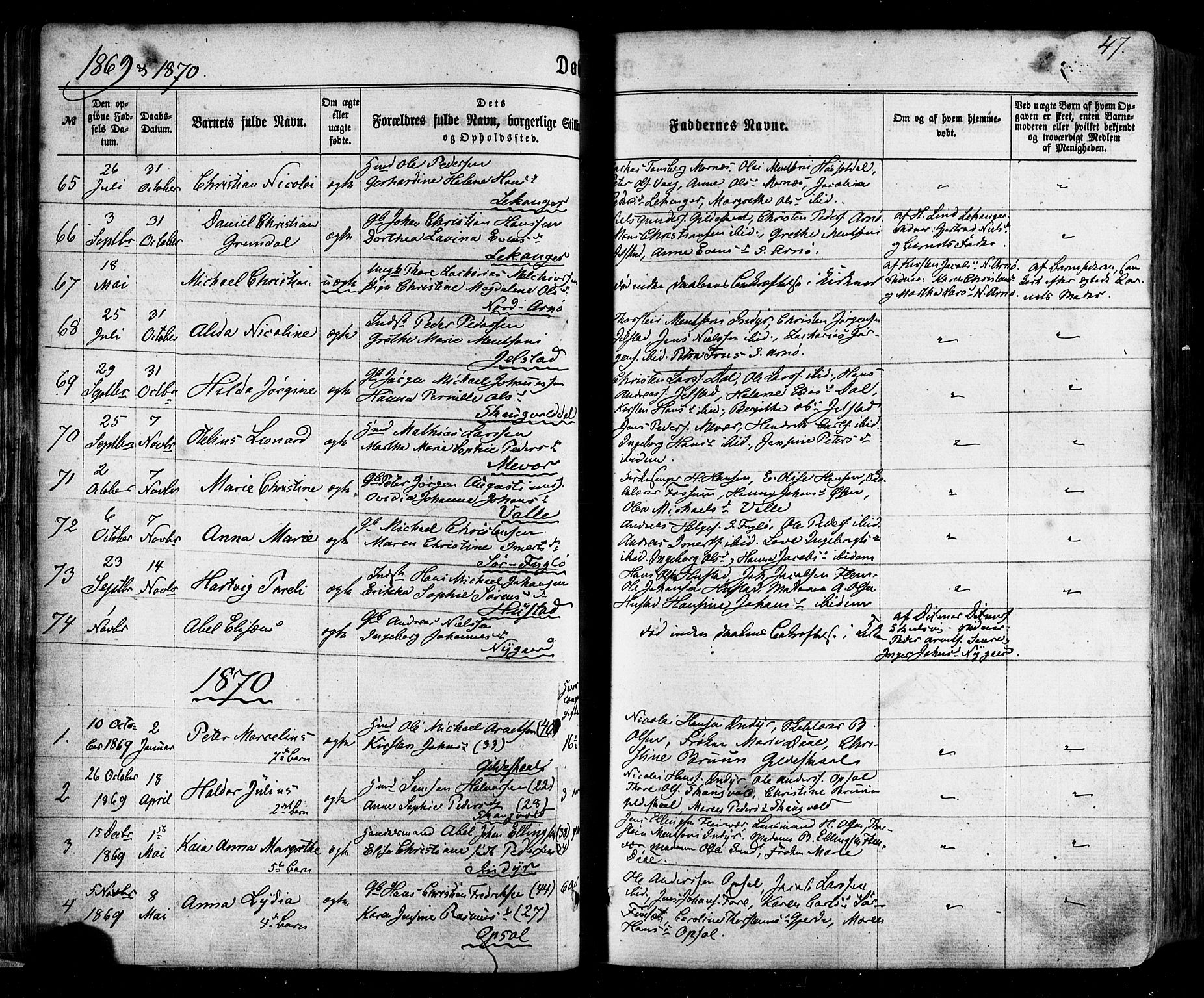 Ministerialprotokoller, klokkerbøker og fødselsregistre - Nordland, SAT/A-1459/805/L0098: Parish register (official) no. 805A05, 1862-1879, p. 47