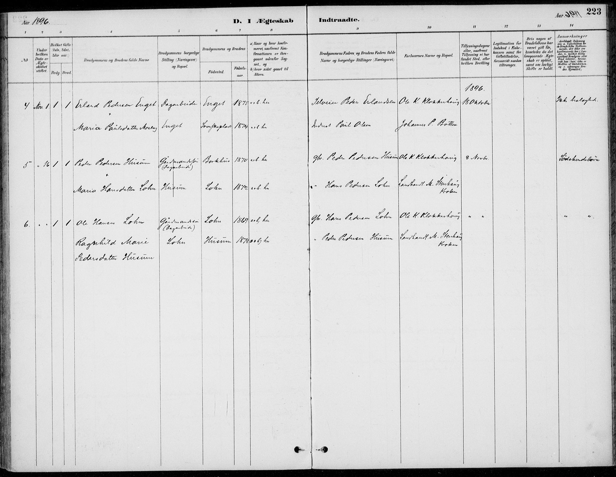 Alvdal prestekontor, AV/SAH-PREST-060/H/Ha/Haa/L0003: Parish register (official) no. 3, 1886-1912, p. 223