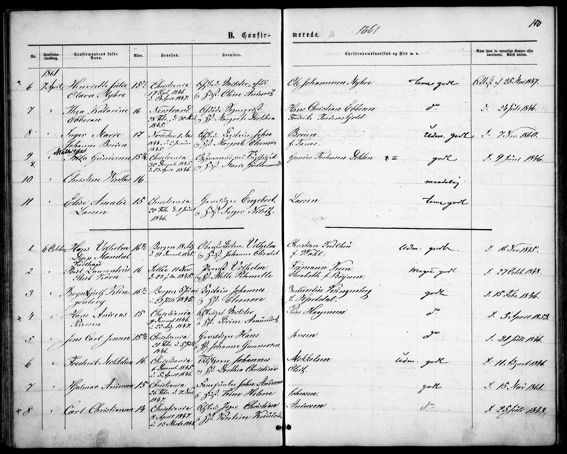 Garnisonsmenigheten Kirkebøker, AV/SAO-A-10846/F/Fa/L0010: Parish register (official) no. 10, 1859-1869, p. 150