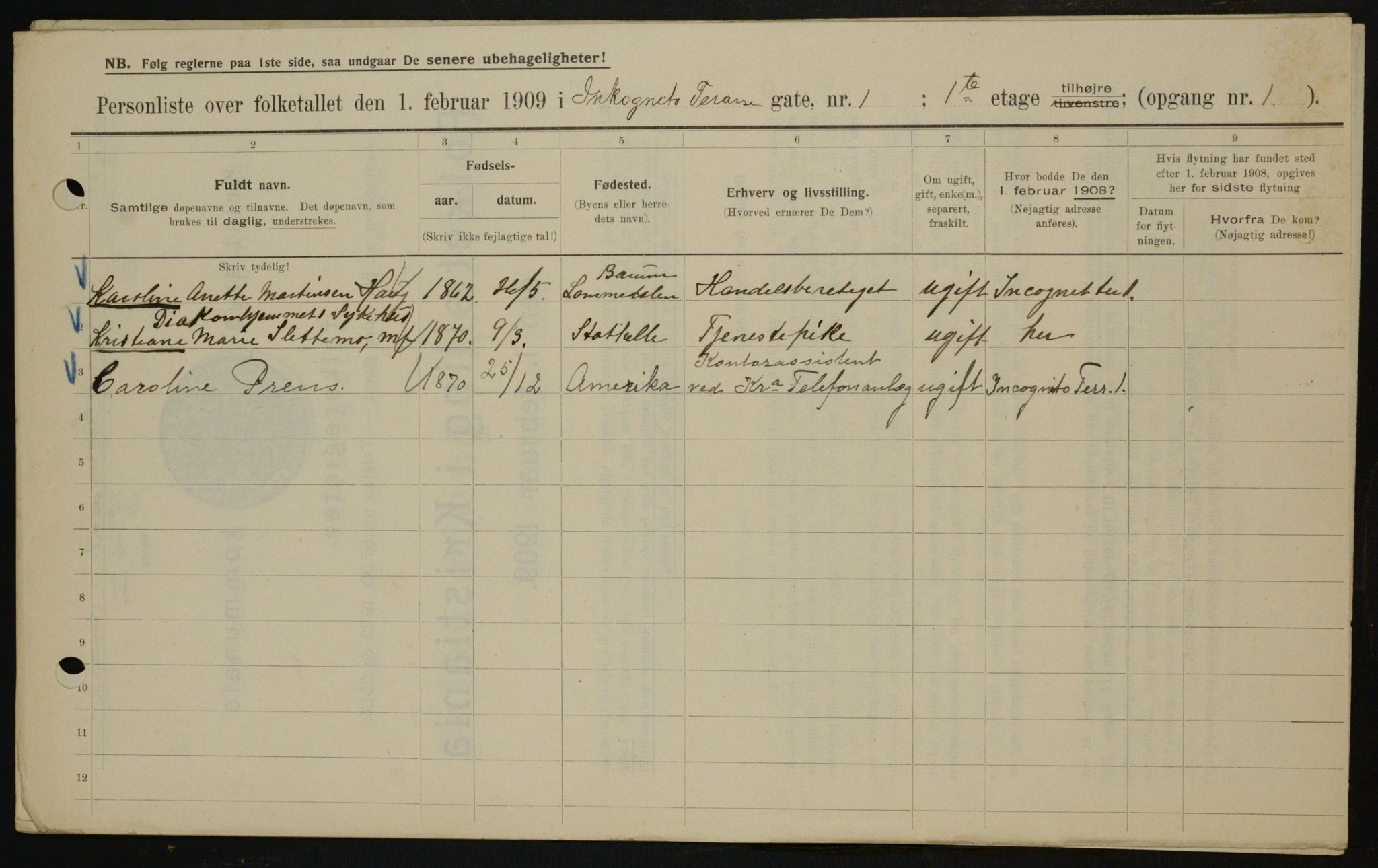 OBA, Municipal Census 1909 for Kristiania, 1909, p. 40522