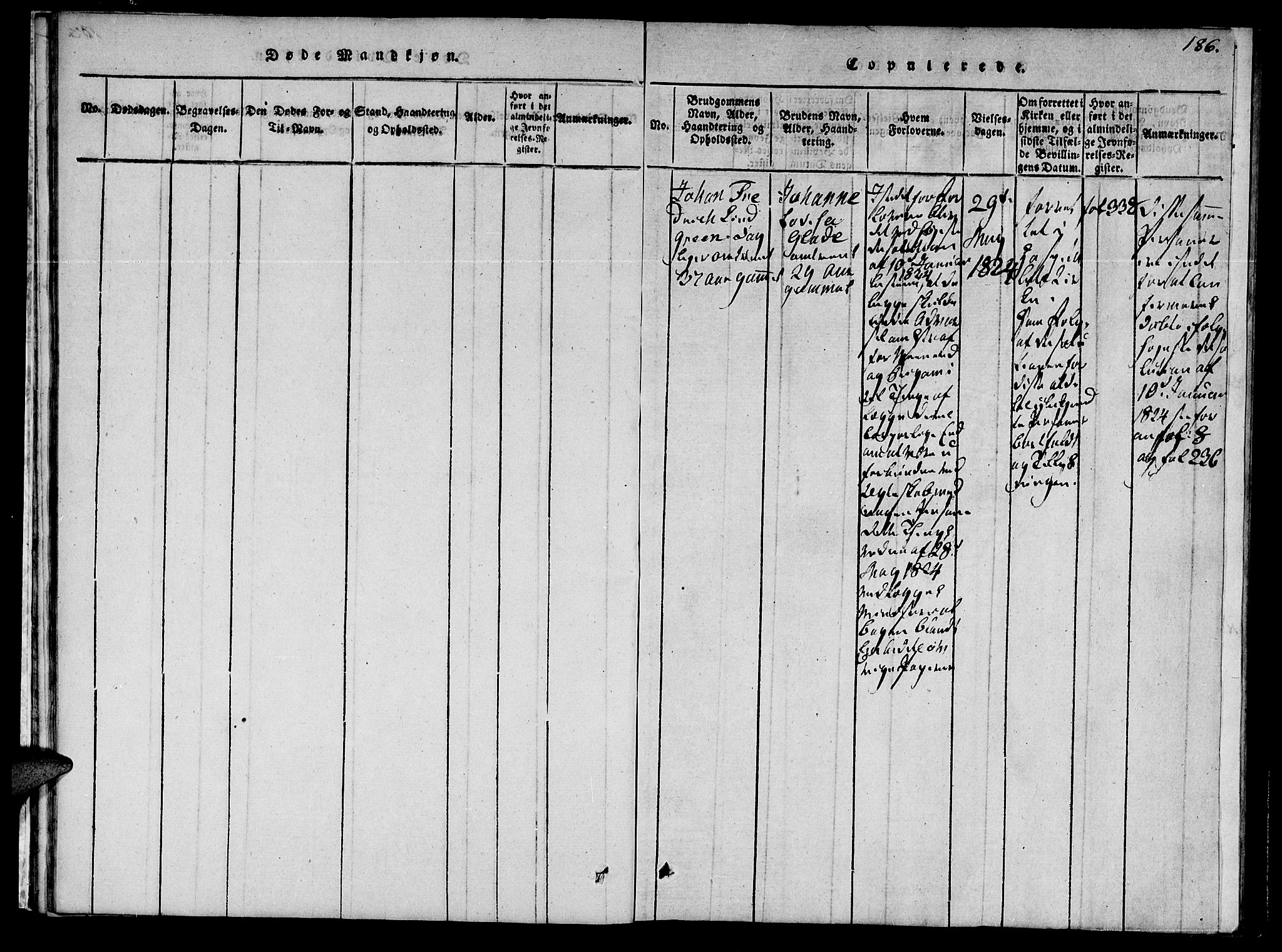 Ministerialprotokoller, klokkerbøker og fødselsregistre - Sør-Trøndelag, SAT/A-1456/623/L0467: Parish register (official) no. 623A01, 1815-1825, p. 186