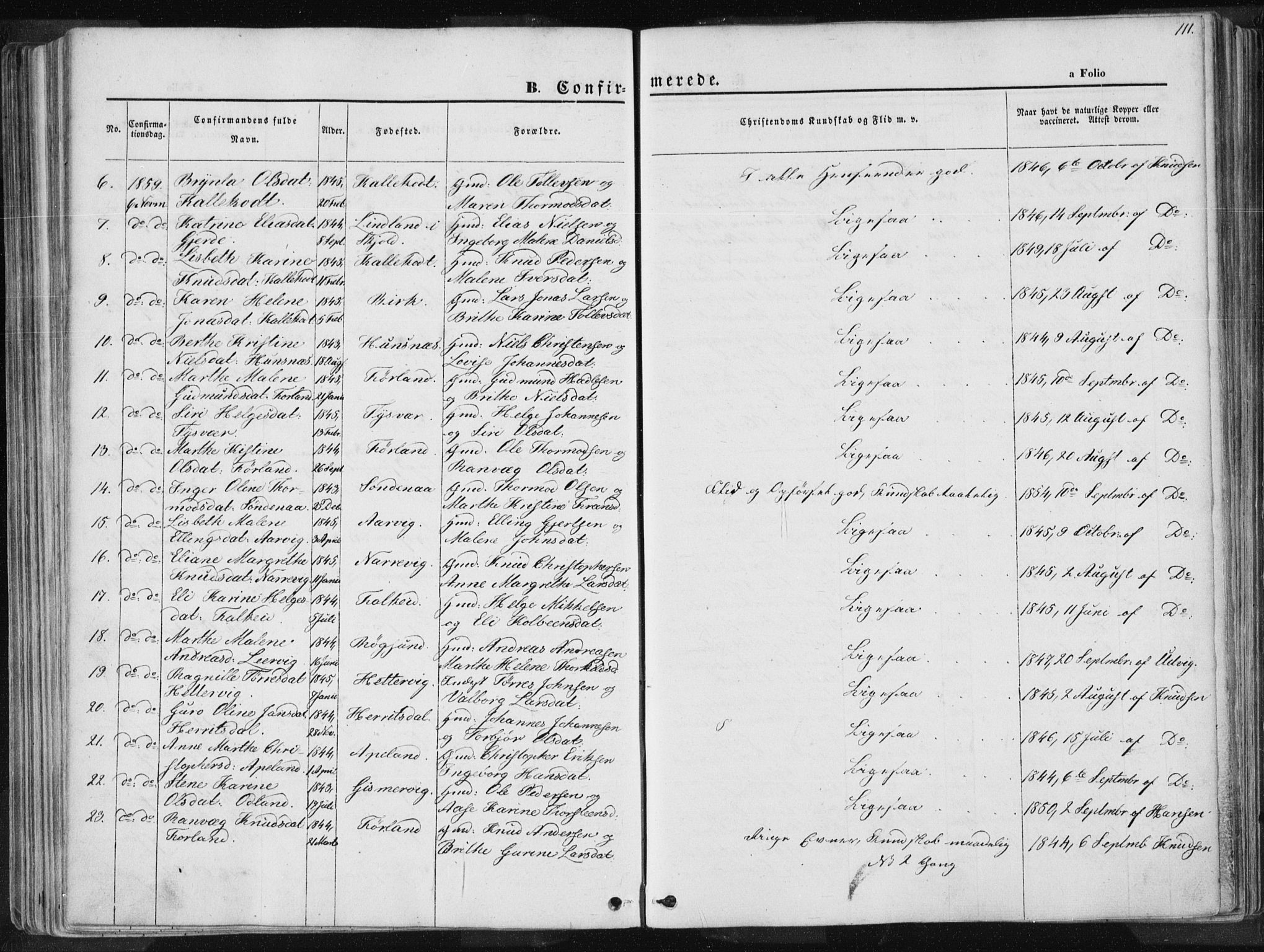 Tysvær sokneprestkontor, SAST/A -101864/H/Ha/Haa/L0003: Parish register (official) no. A 3, 1856-1865, p. 111