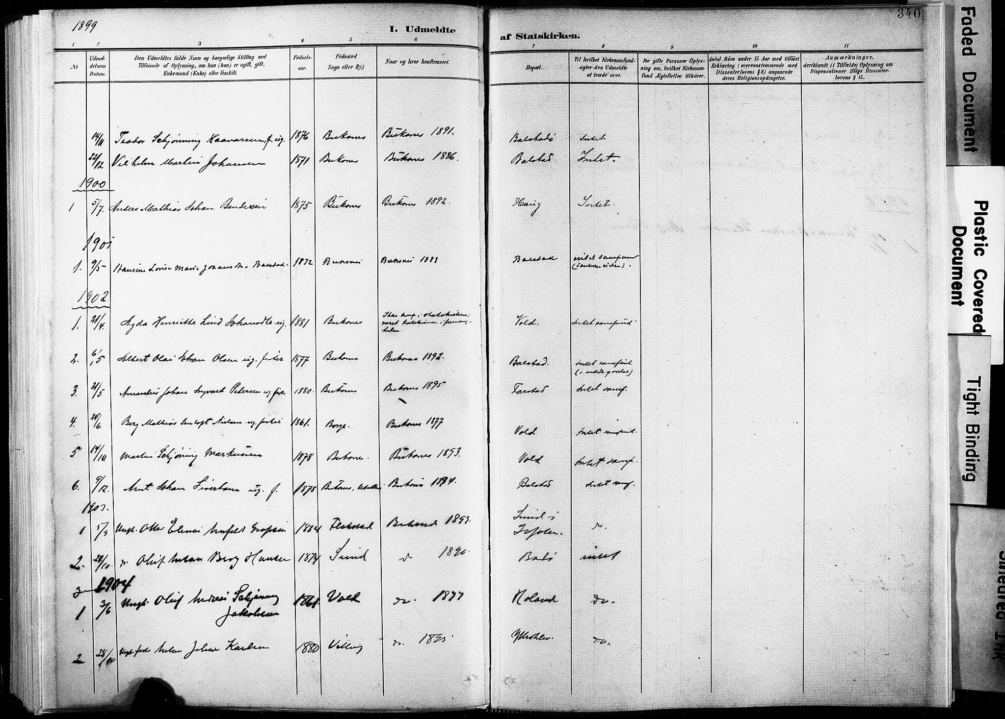 Ministerialprotokoller, klokkerbøker og fødselsregistre - Nordland, AV/SAT-A-1459/881/L1151: Parish register (official) no. 881A04, 1899-1907, p. 340