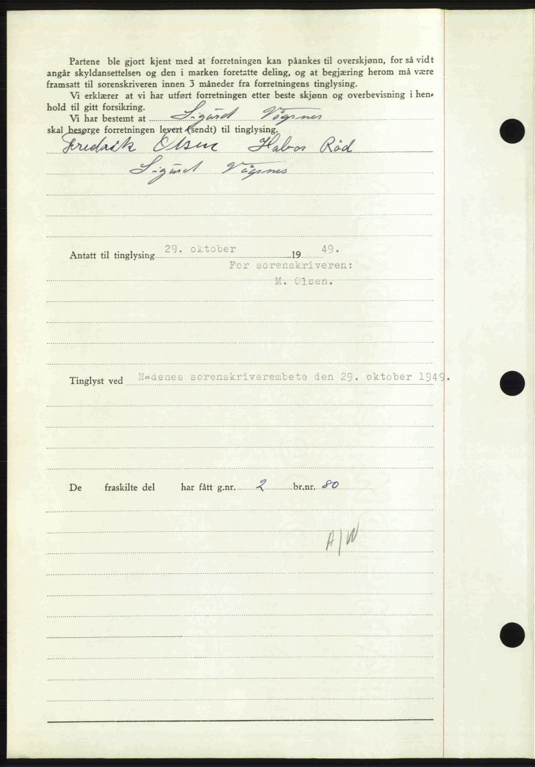 Nedenes sorenskriveri, AV/SAK-1221-0006/G/Gb/Gba/L0061: Mortgage book no. A13, 1949-1949, Diary no: : 1713/1949