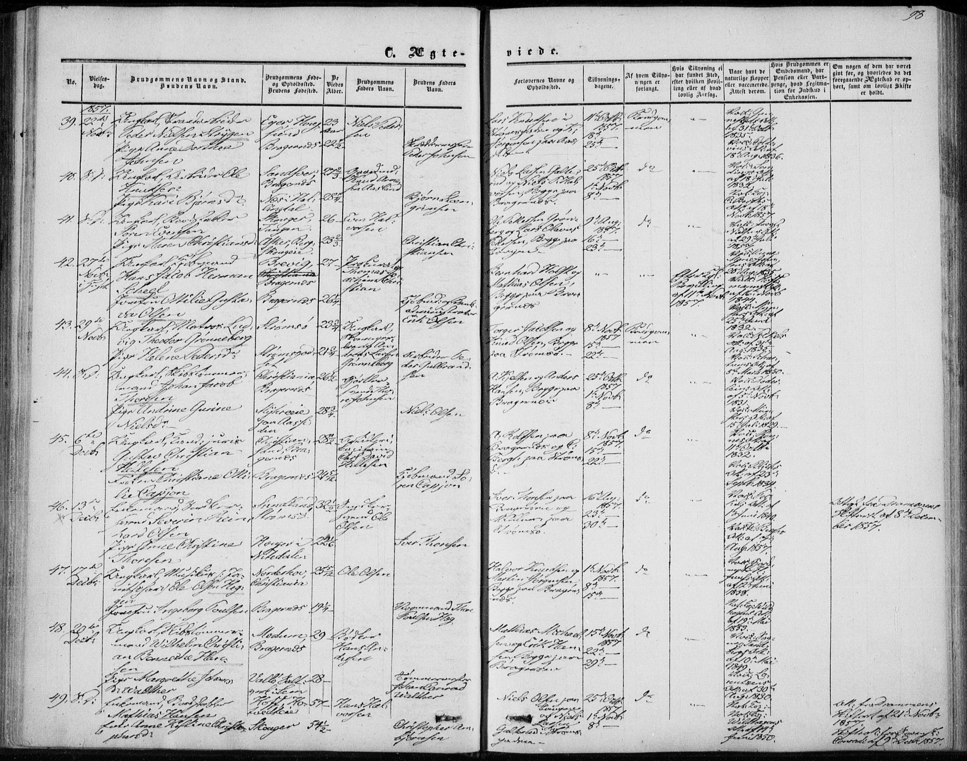 Bragernes kirkebøker, SAKO/A-6/F/Fc/L0002: Parish register (official) no. III 2, 1854-1865, p. 98