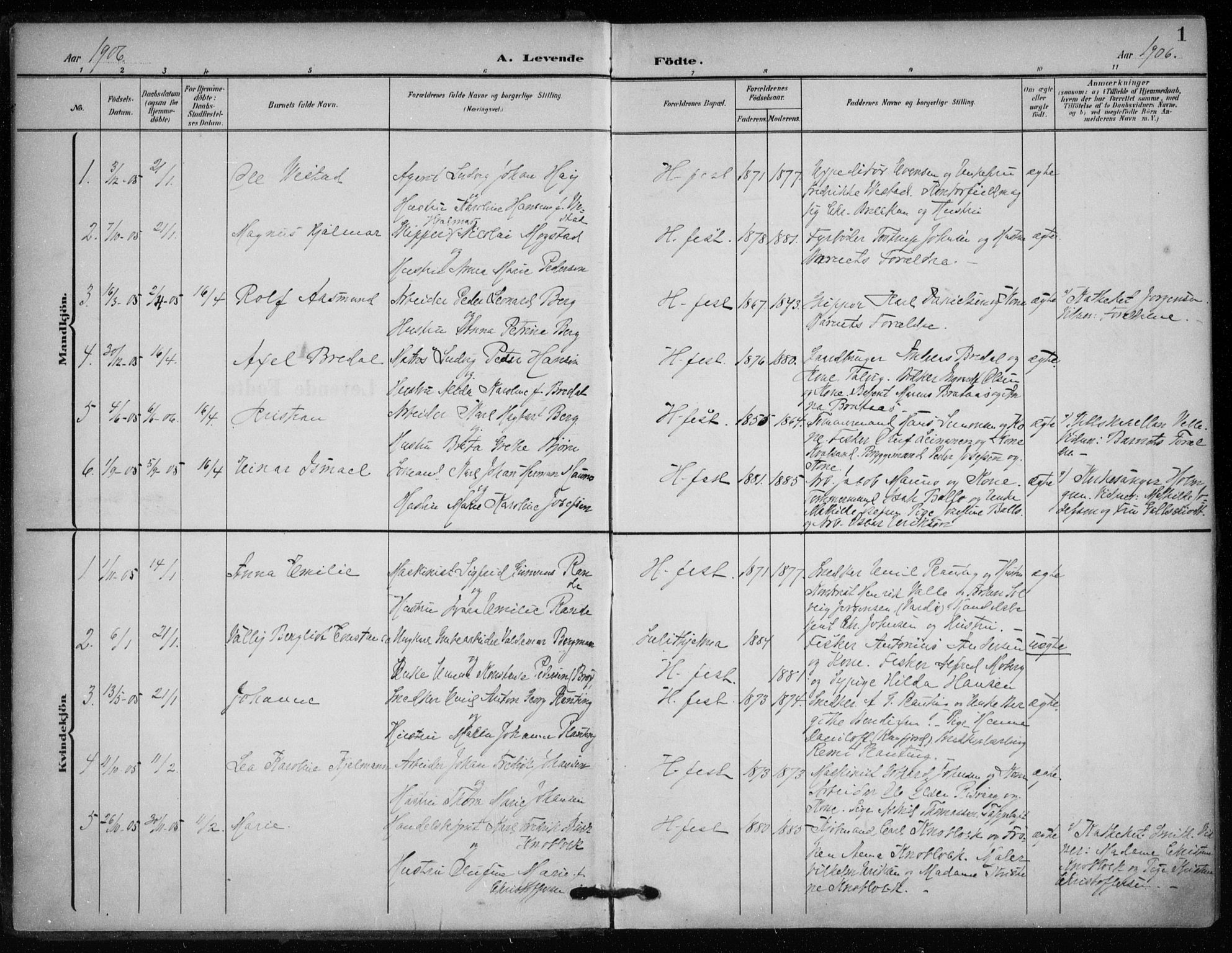 Hammerfest sokneprestkontor, SATØ/S-1347/H/Ha/L0014.kirke: Parish register (official) no. 14, 1906-1916, p. 1