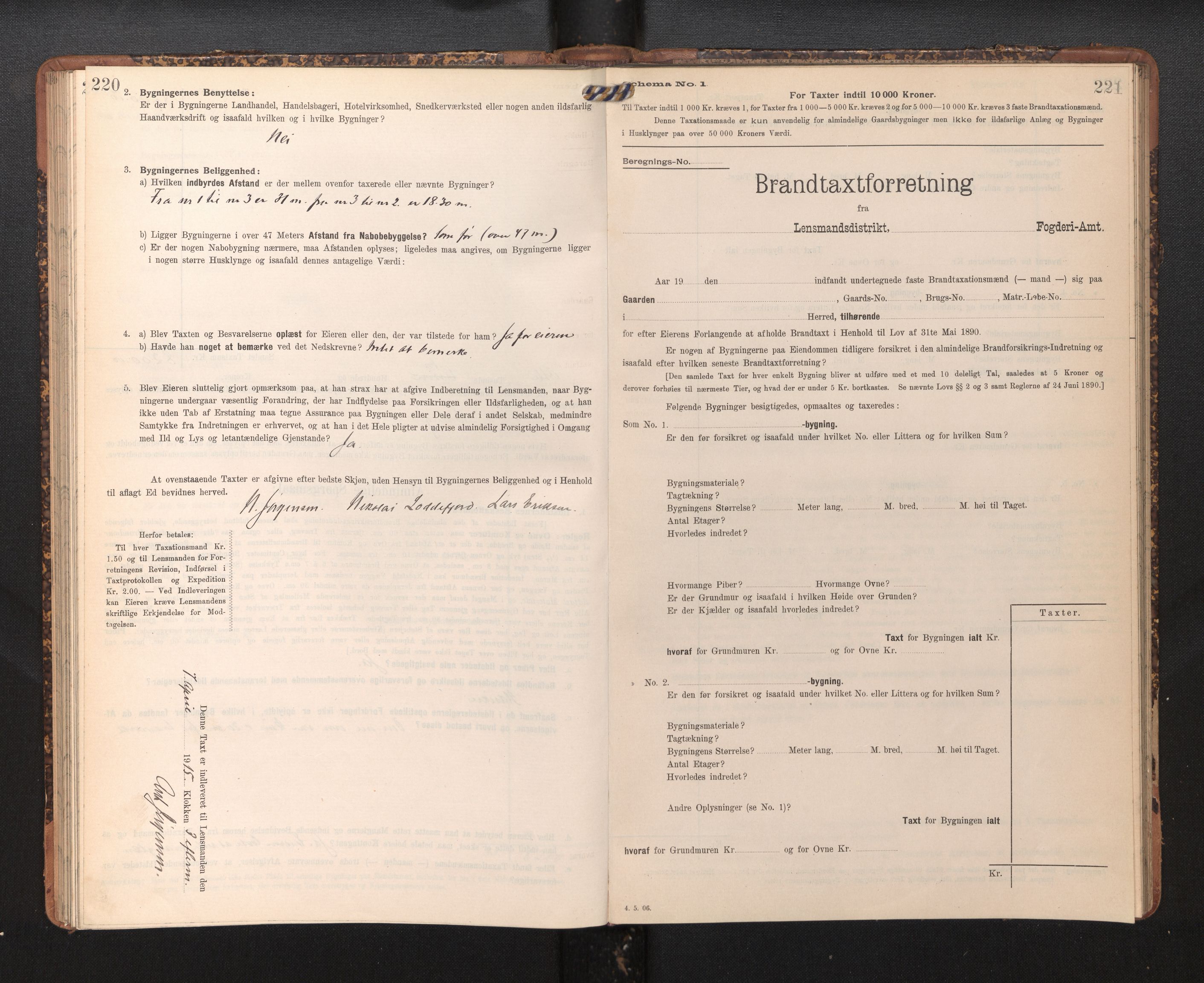 Lensmannen i Askøy, AV/SAB-A-31001/0012/L0005: Branntakstprotokoll, skjematakst, 1907-1915, p. 220-221