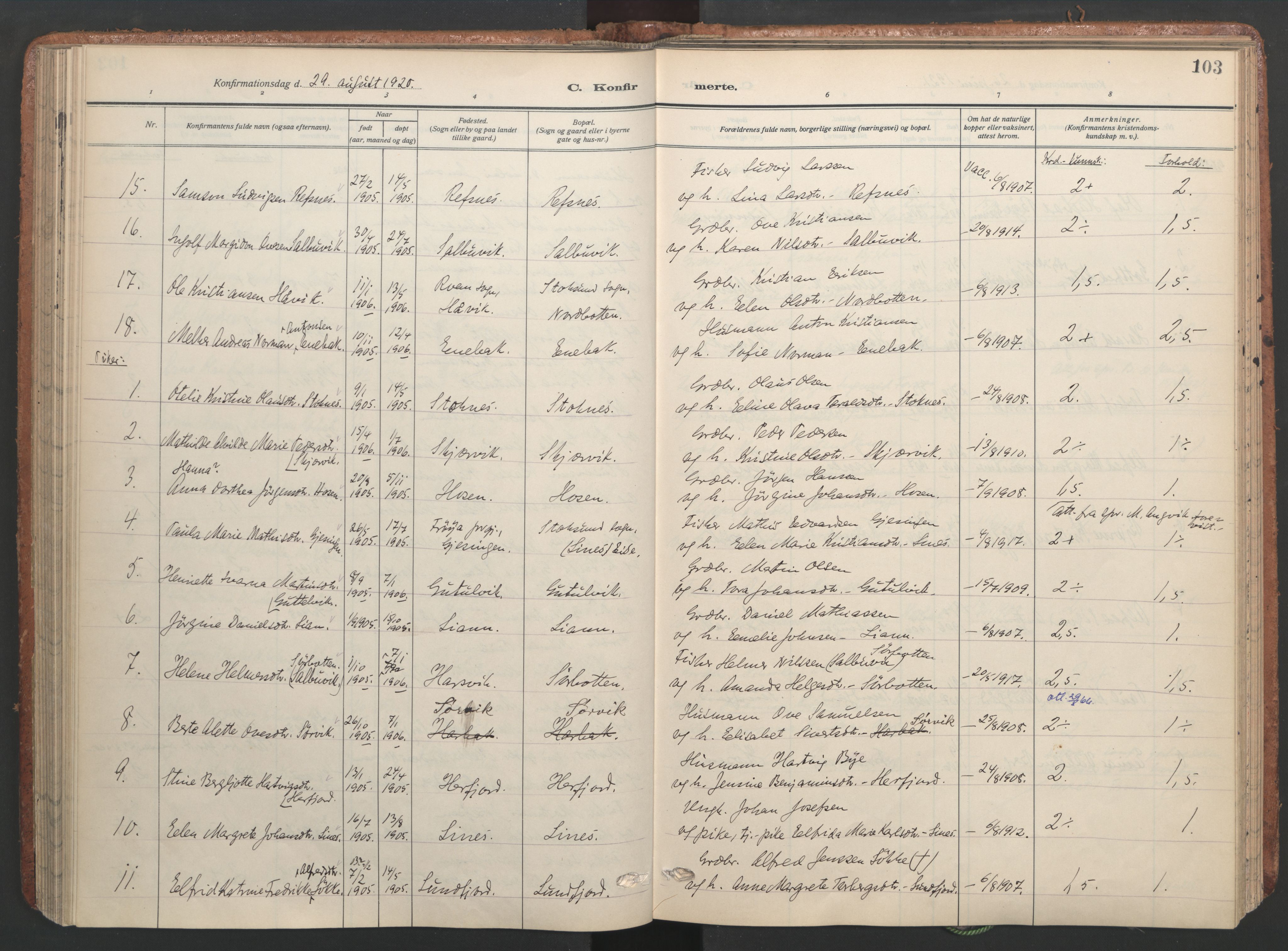 Ministerialprotokoller, klokkerbøker og fødselsregistre - Sør-Trøndelag, SAT/A-1456/656/L0694: Parish register (official) no. 656A03, 1914-1931, p. 103