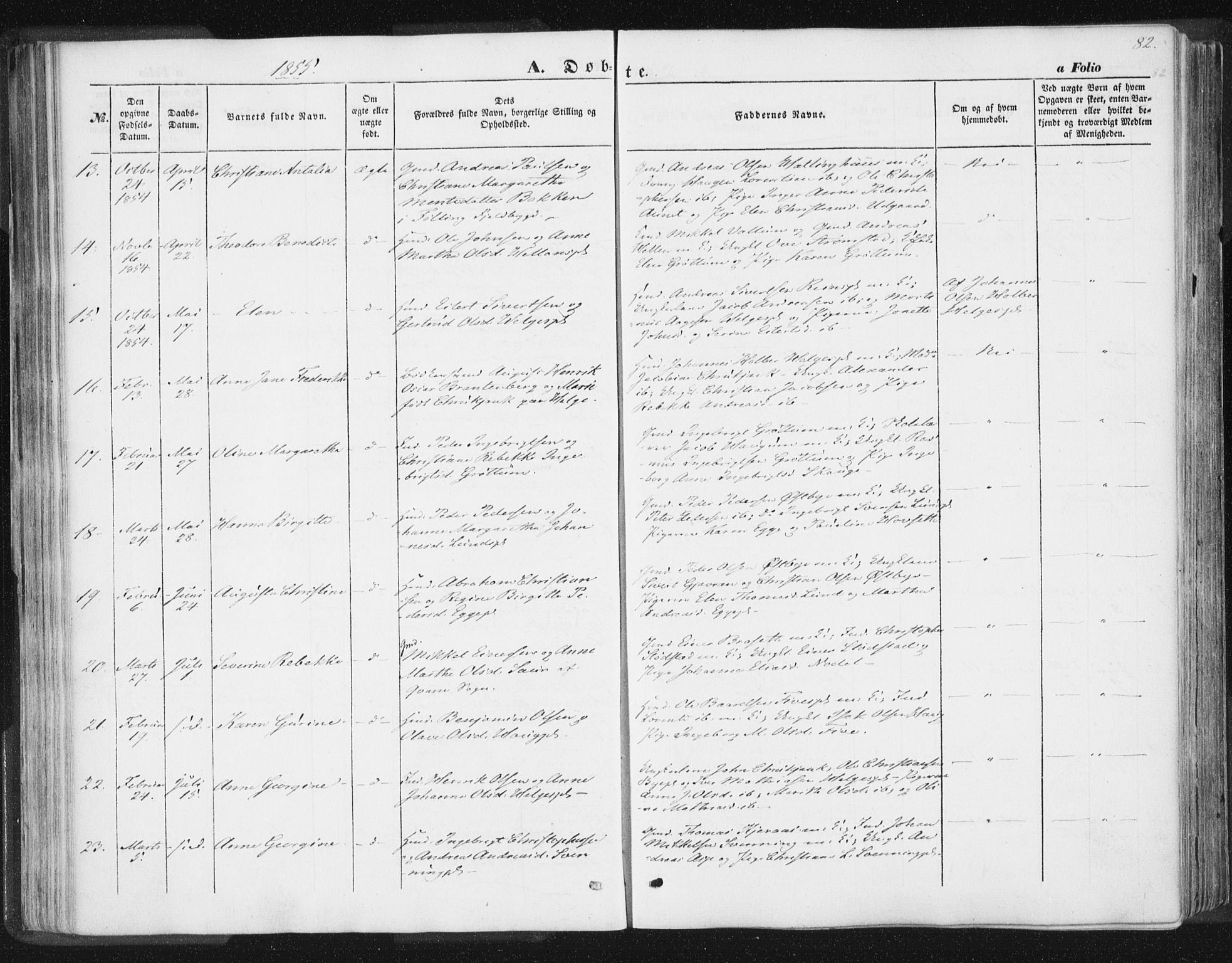 Ministerialprotokoller, klokkerbøker og fødselsregistre - Nord-Trøndelag, SAT/A-1458/746/L0446: Parish register (official) no. 746A05, 1846-1859, p. 82