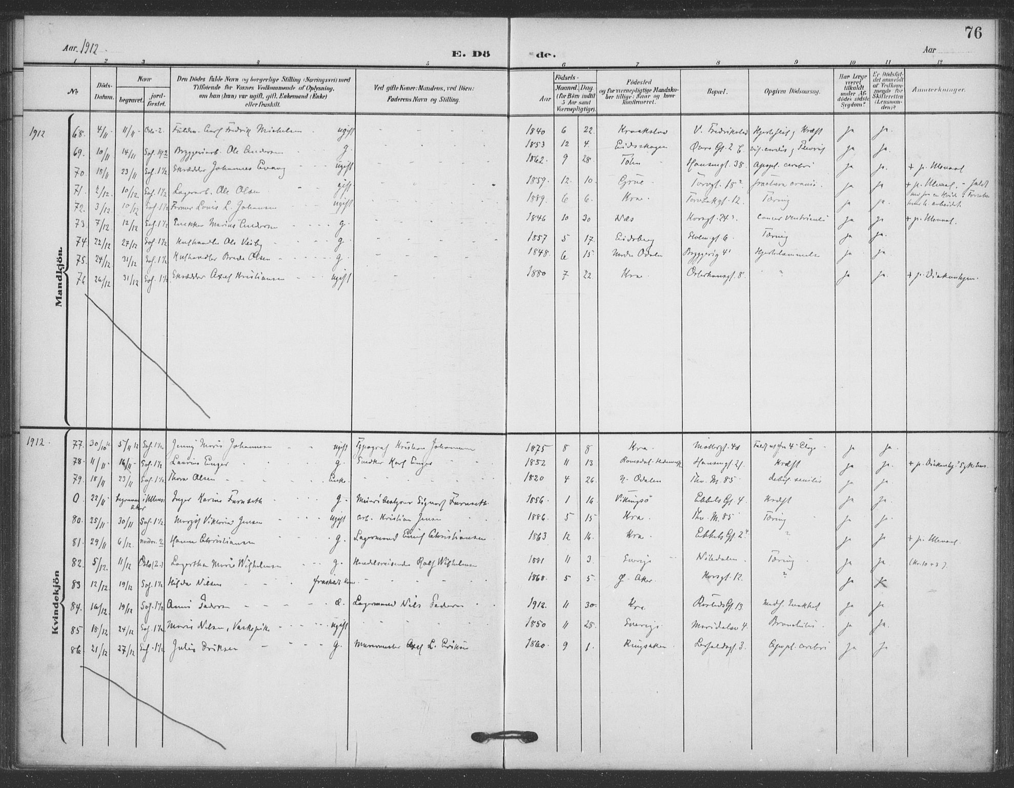 Jakob prestekontor Kirkebøker, SAO/A-10850/F/Fa/L0011: Parish register (official) no. 11, 1906-1920, p. 76
