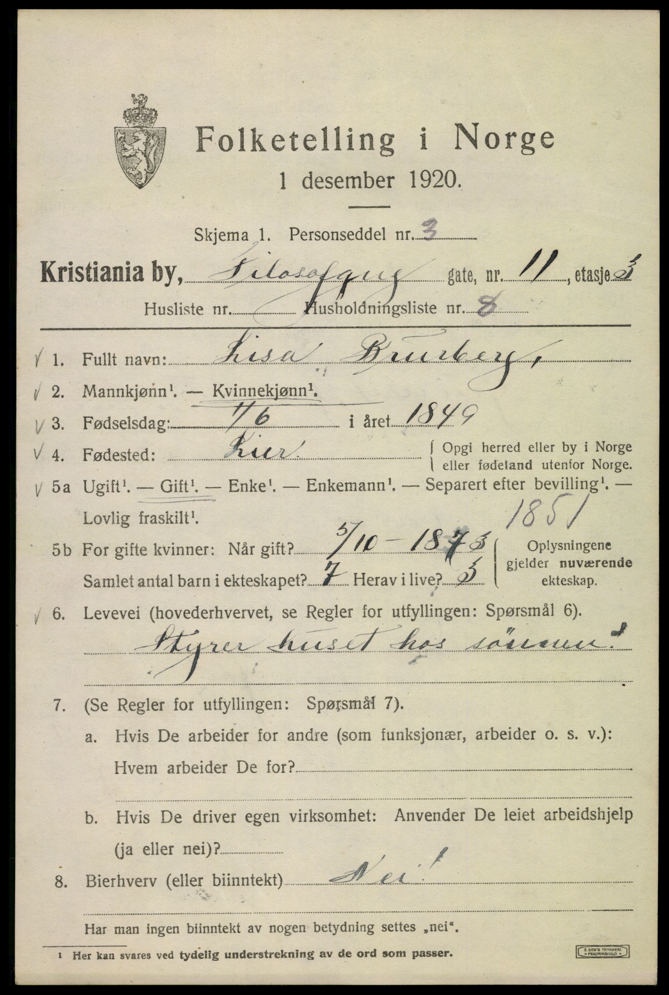 SAO, 1920 census for Kristiania, 1920, p. 229057