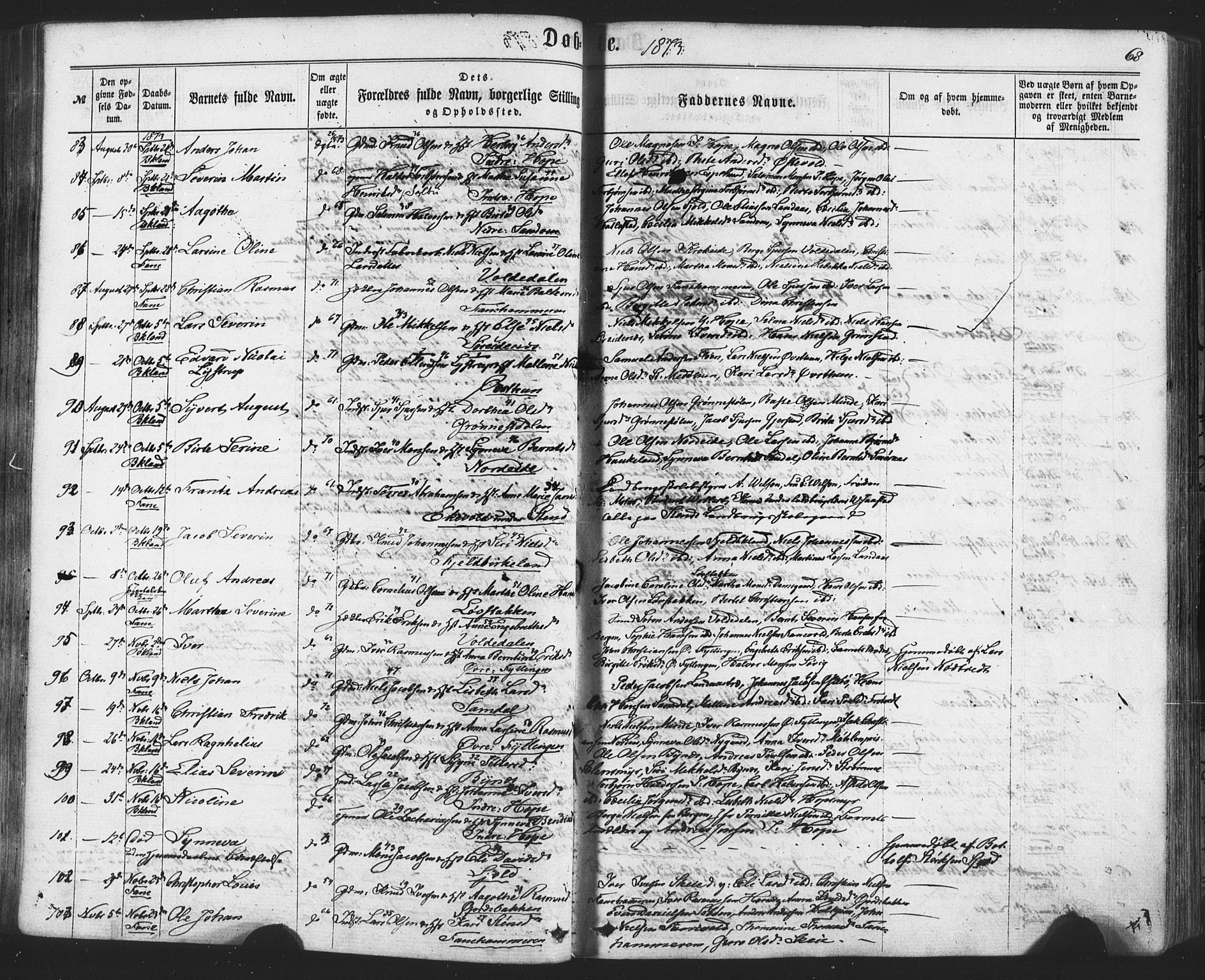 Fana Sokneprestembete, SAB/A-75101/H/Haa/Haaa/L0012: Parish register (official) no. A 12, 1862-1878, p. 68