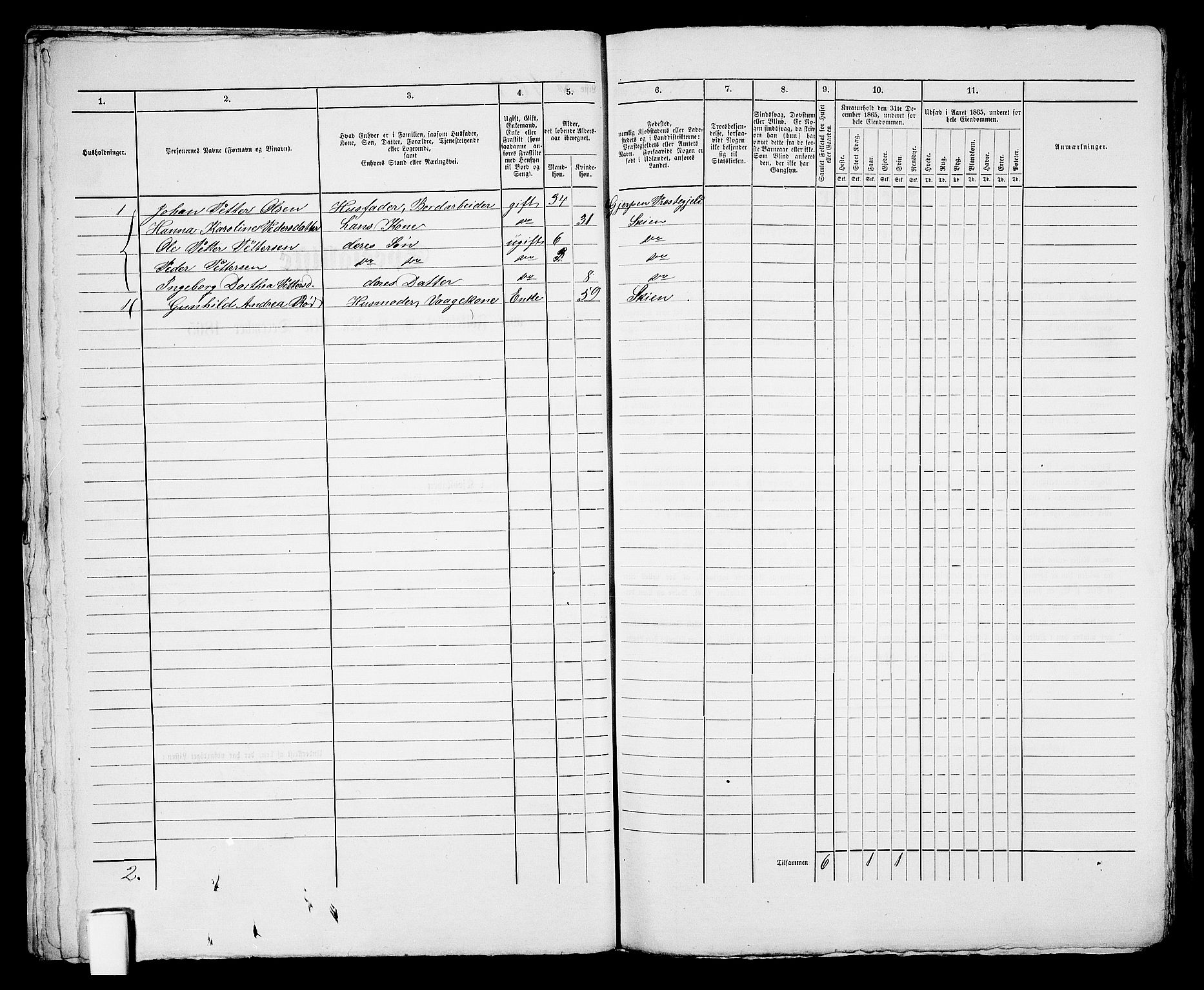 RA, 1865 census for Skien, 1865, p. 840