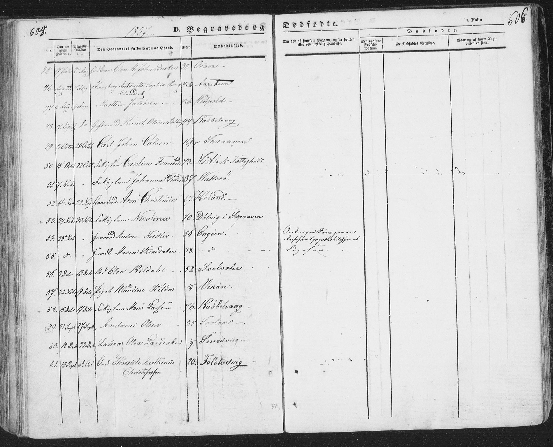 Ministerialprotokoller, klokkerbøker og fødselsregistre - Nordland, AV/SAT-A-1459/874/L1072: Parish register (copy) no. 874C01, 1843-1859, p. 605-606