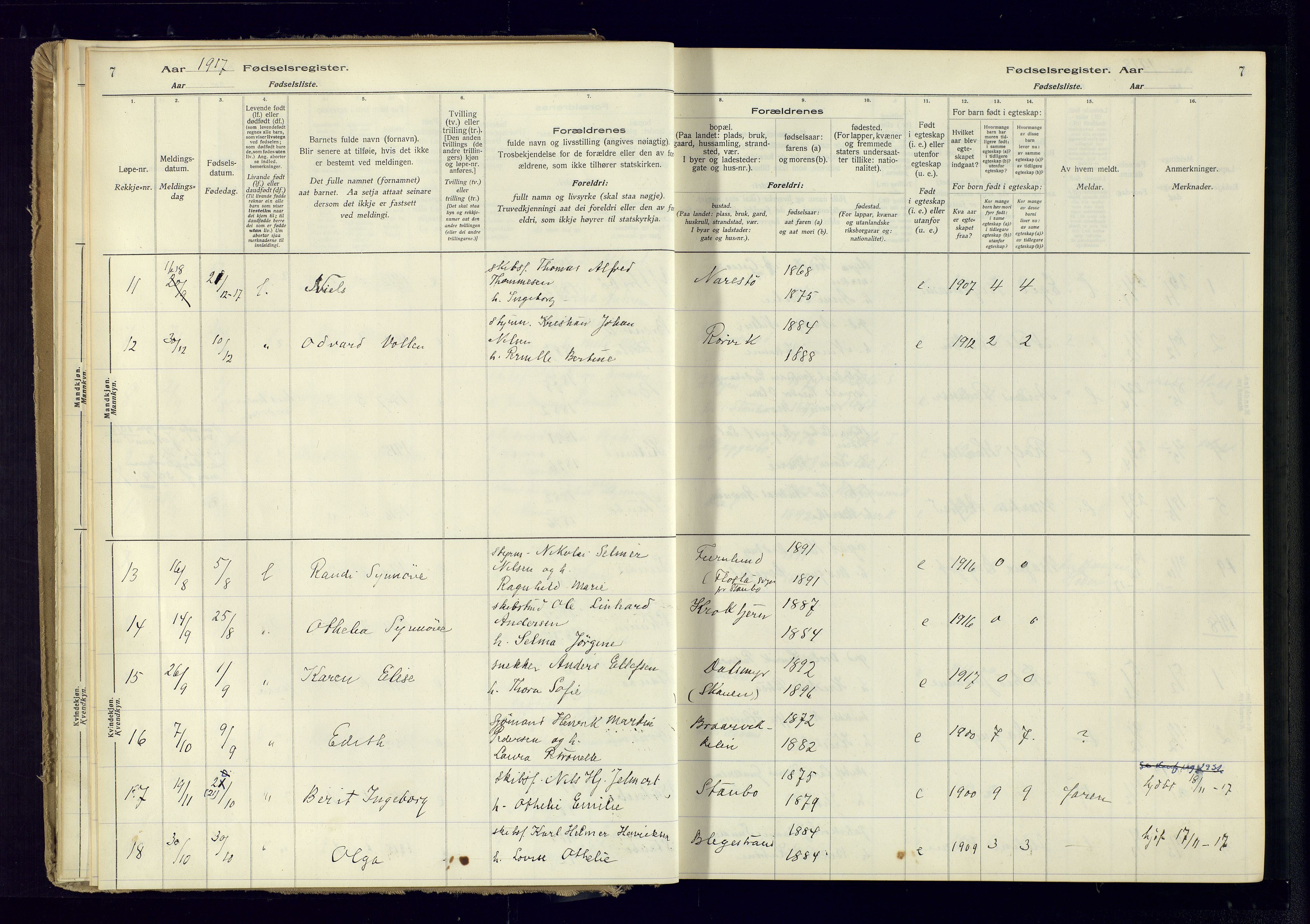 Austre Moland sokneprestkontor, SAK/1111-0001/J/Ja/L0005: Birth register no. A-VI-29, 1916-1982, p. 7