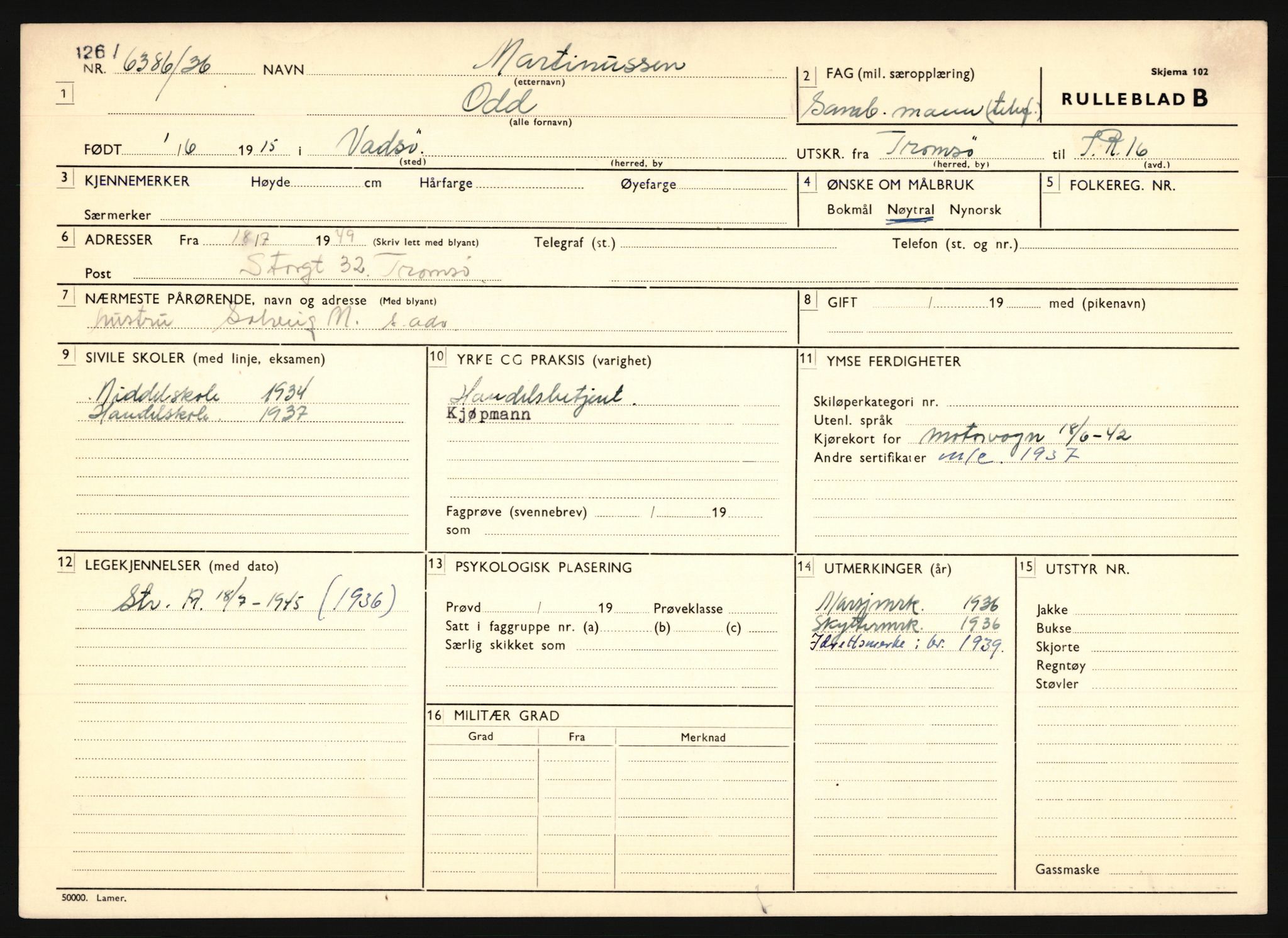 Forsvaret, Troms infanteriregiment nr. 16, AV/RA-RAFA-3146/P/Pa/L0020: Rulleblad for regimentets menige mannskaper, årsklasse 1936, 1936, p. 859