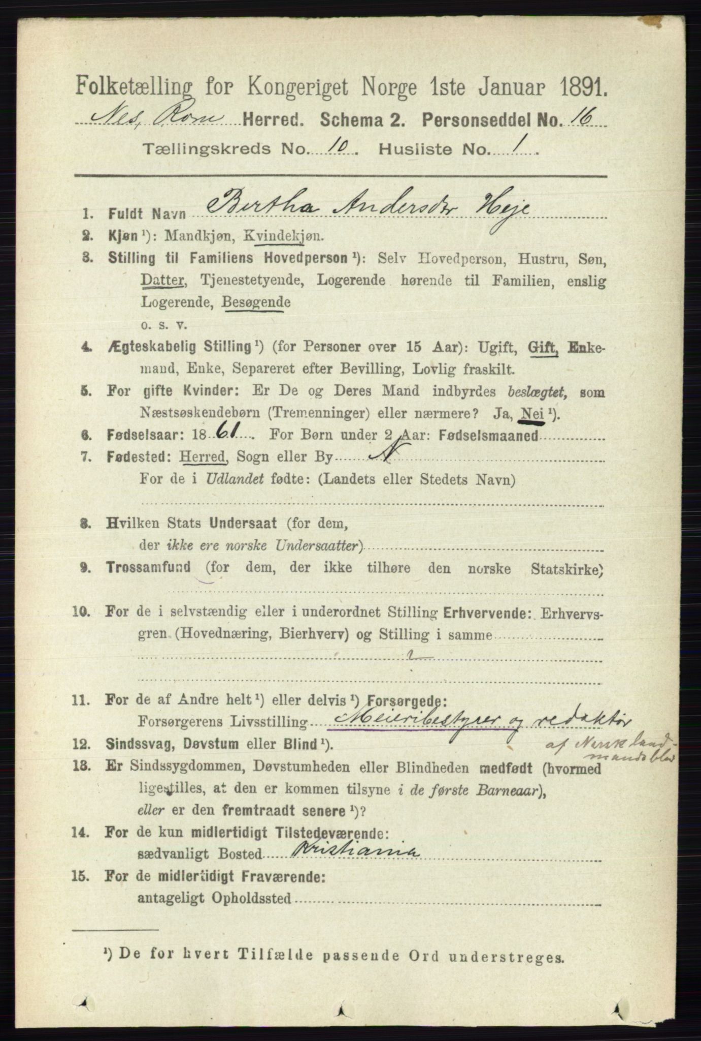 RA, 1891 census for 0236 Nes, 1891, p. 5805