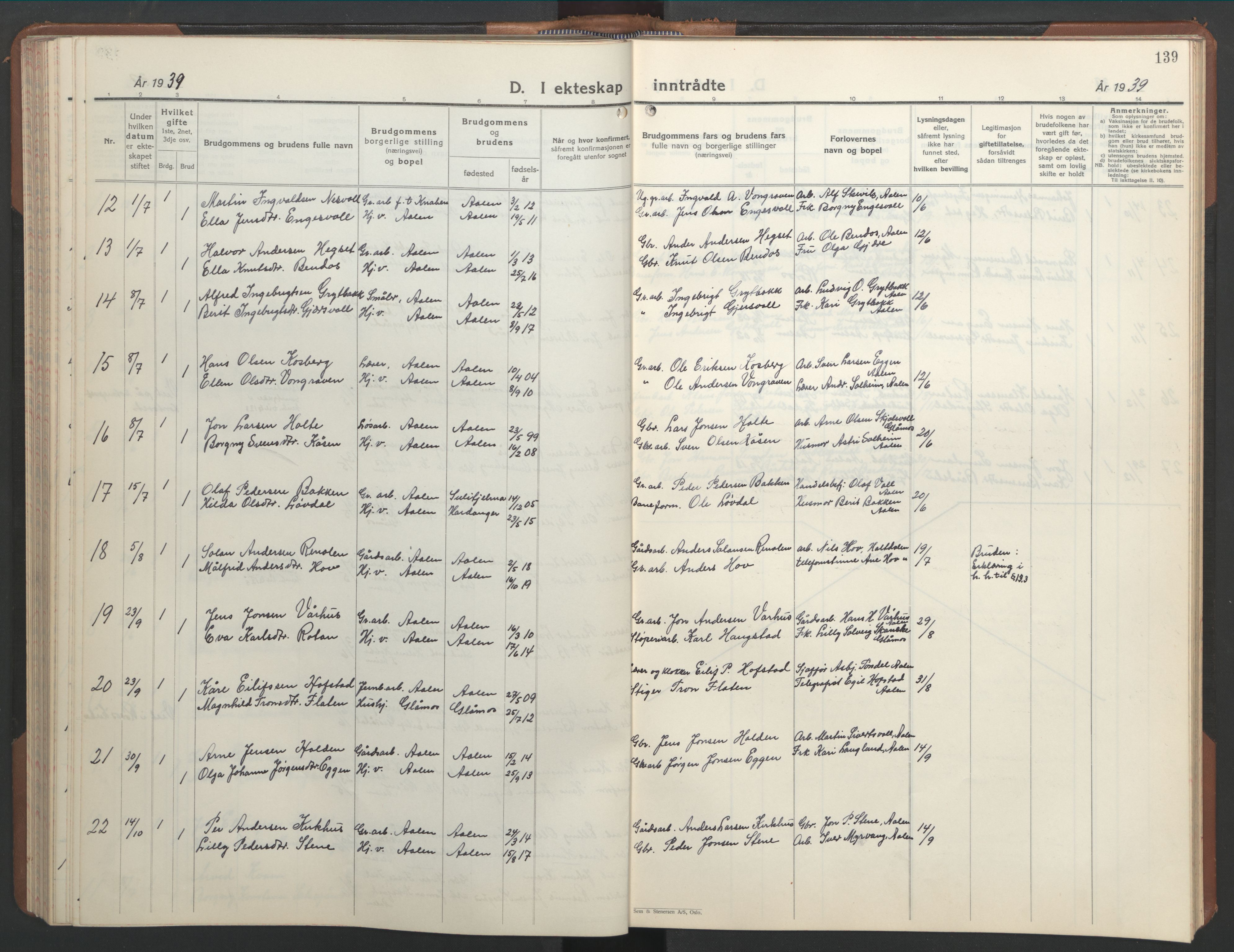 Ministerialprotokoller, klokkerbøker og fødselsregistre - Sør-Trøndelag, SAT/A-1456/686/L0986: Parish register (copy) no. 686C02, 1933-1950, p. 139