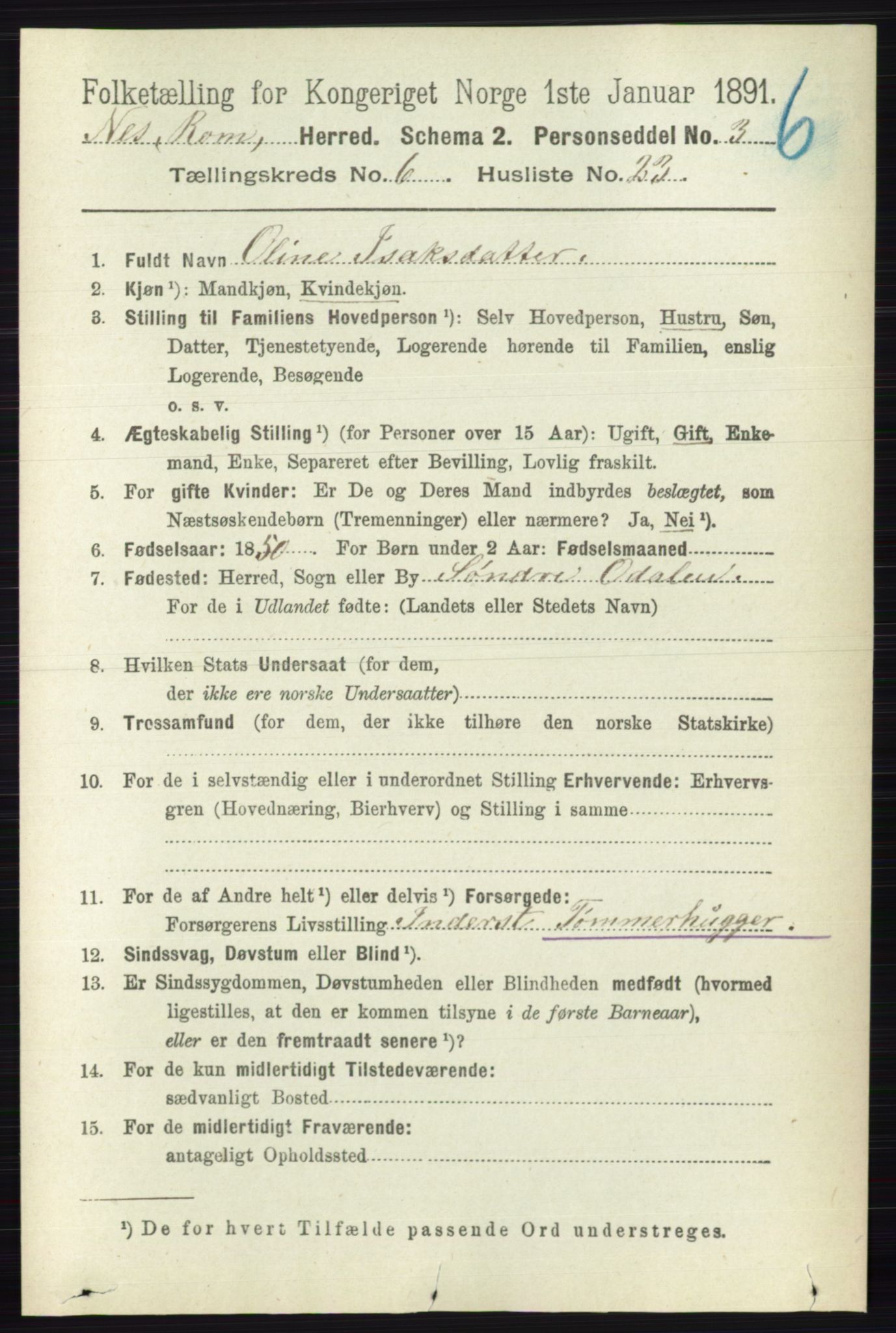 RA, 1891 census for 0236 Nes, 1891, p. 3510