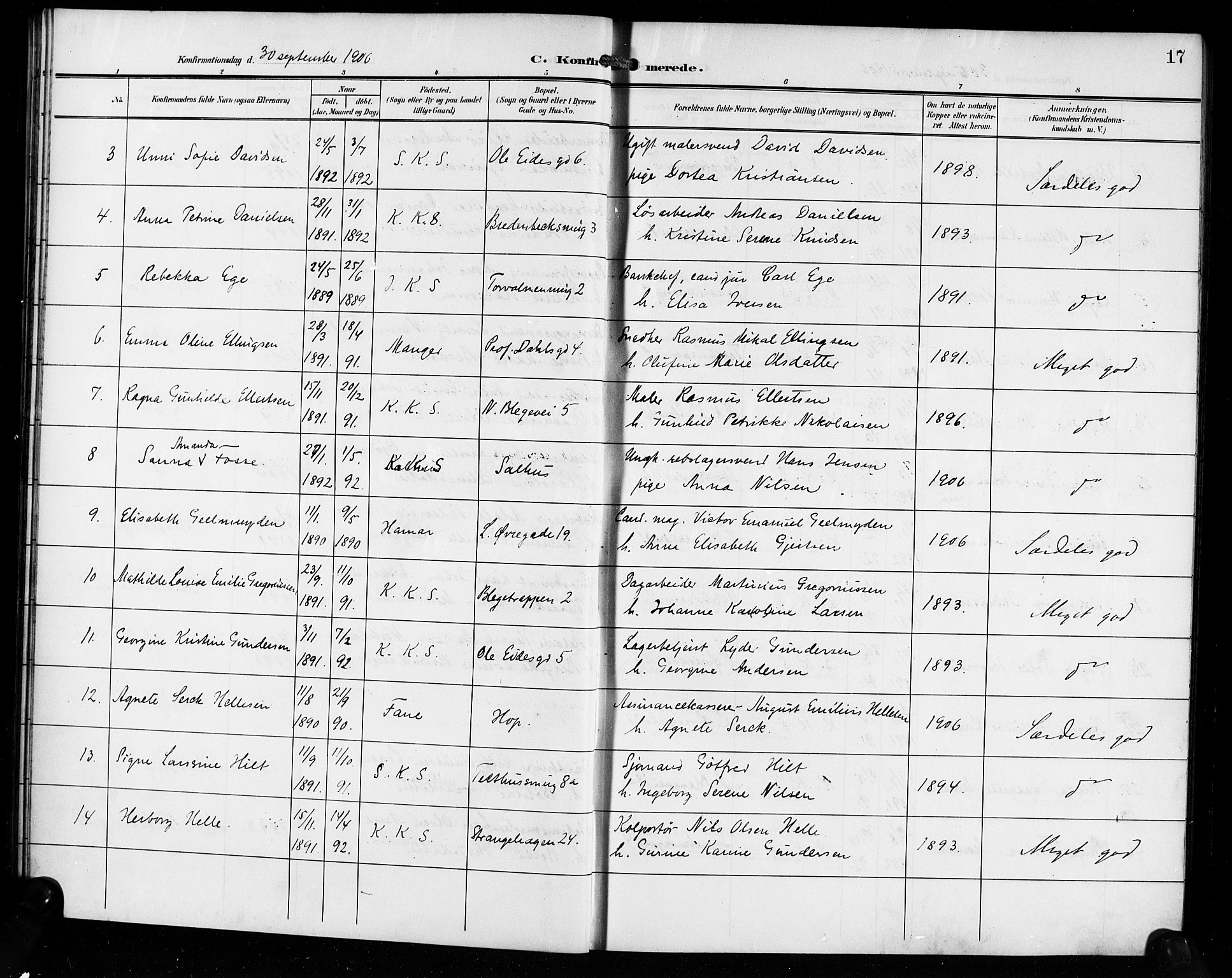Korskirken sokneprestembete, AV/SAB-A-76101/H/Hab: Parish register (copy) no. C 5, 1906-1918, p. 17