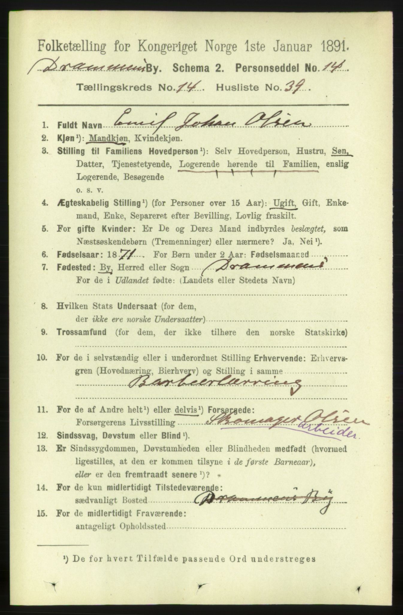 RA, 1891 census for 0602 Drammen, 1891, p. 10482