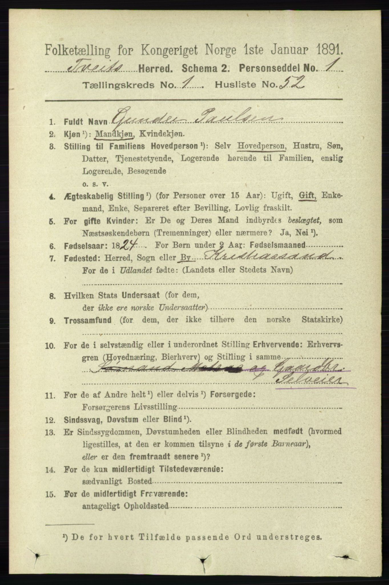 RA, 1891 census for 1013 Tveit, 1891, p. 332