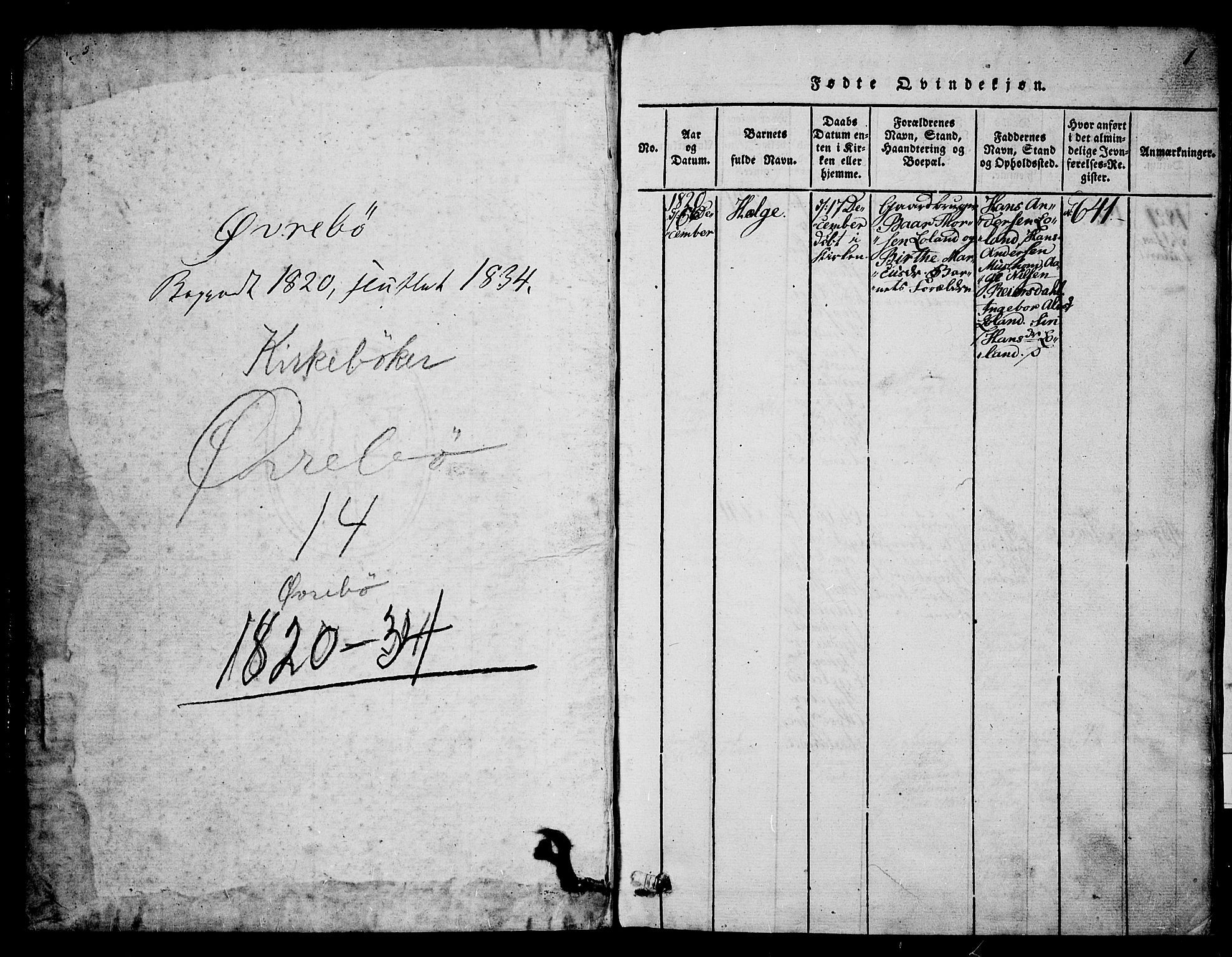 Vennesla sokneprestkontor, SAK/1111-0045/Fa/Fac/L0003: Parish register (official) no. A 3, 1820-1834, p. 1