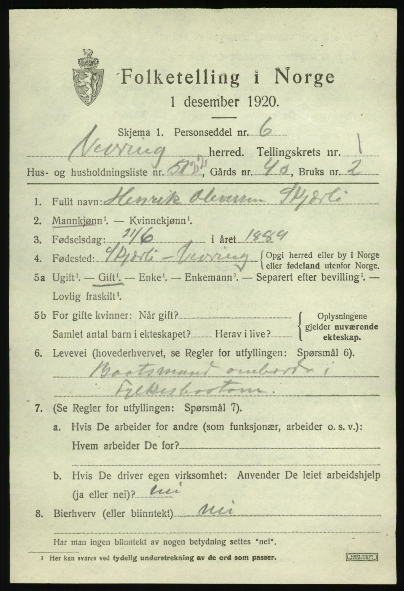 SAB, 1920 census for Vevring, 1920, p. 672