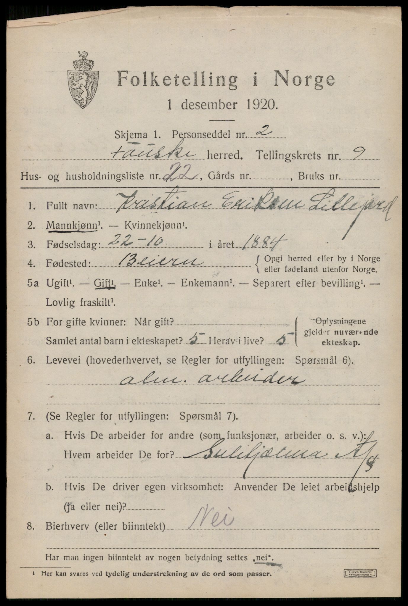 SAT, 1920 census for Fauske, 1920, p. 7586