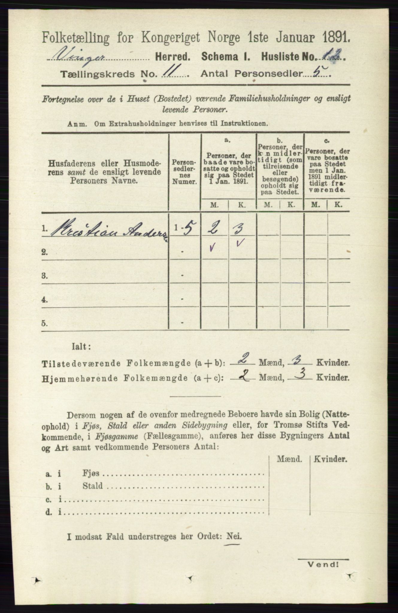 RA, 1891 census for 0421 Vinger, 1891, p. 5293