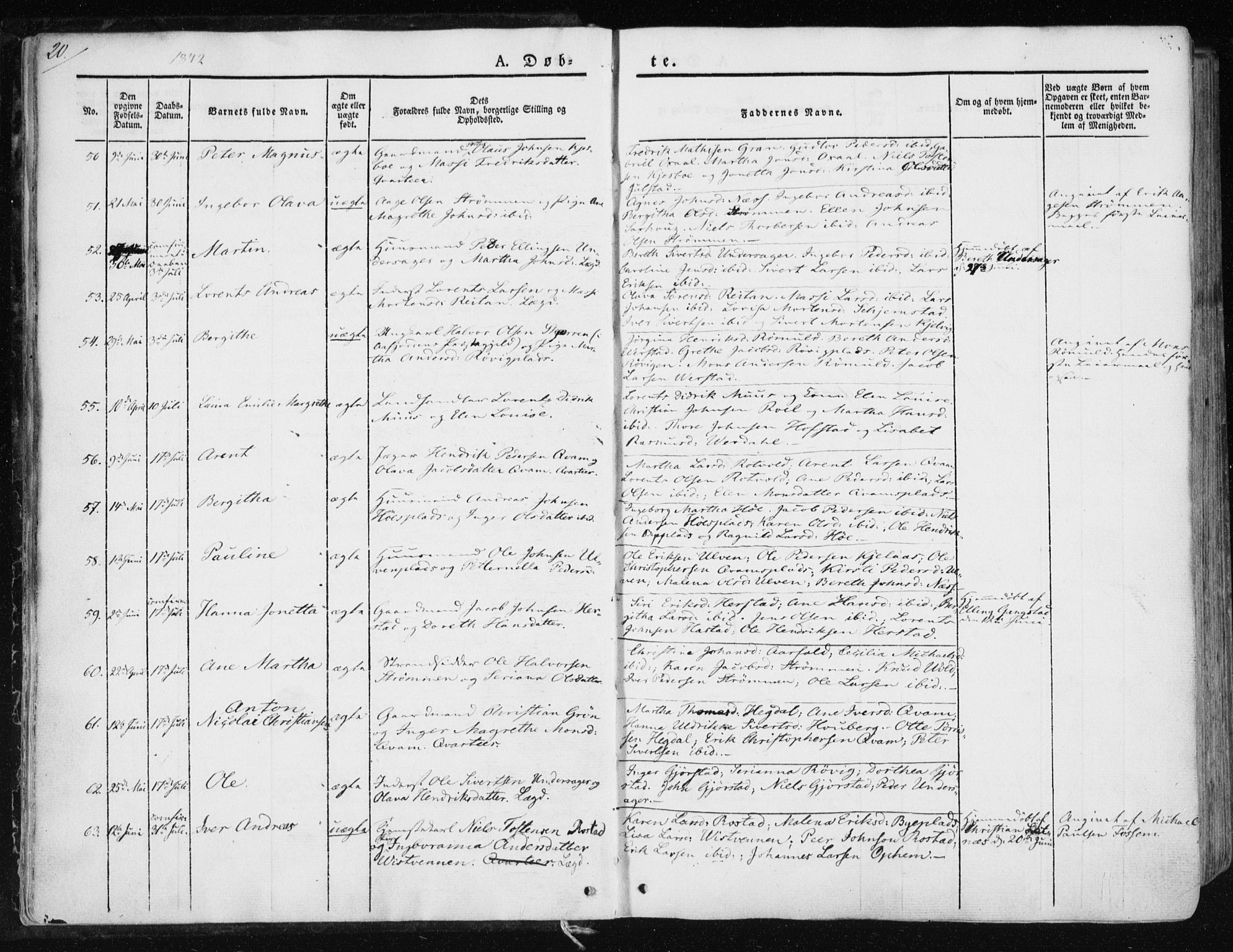 Ministerialprotokoller, klokkerbøker og fødselsregistre - Nord-Trøndelag, SAT/A-1458/730/L0280: Parish register (official) no. 730A07 /1, 1840-1854, p. 20