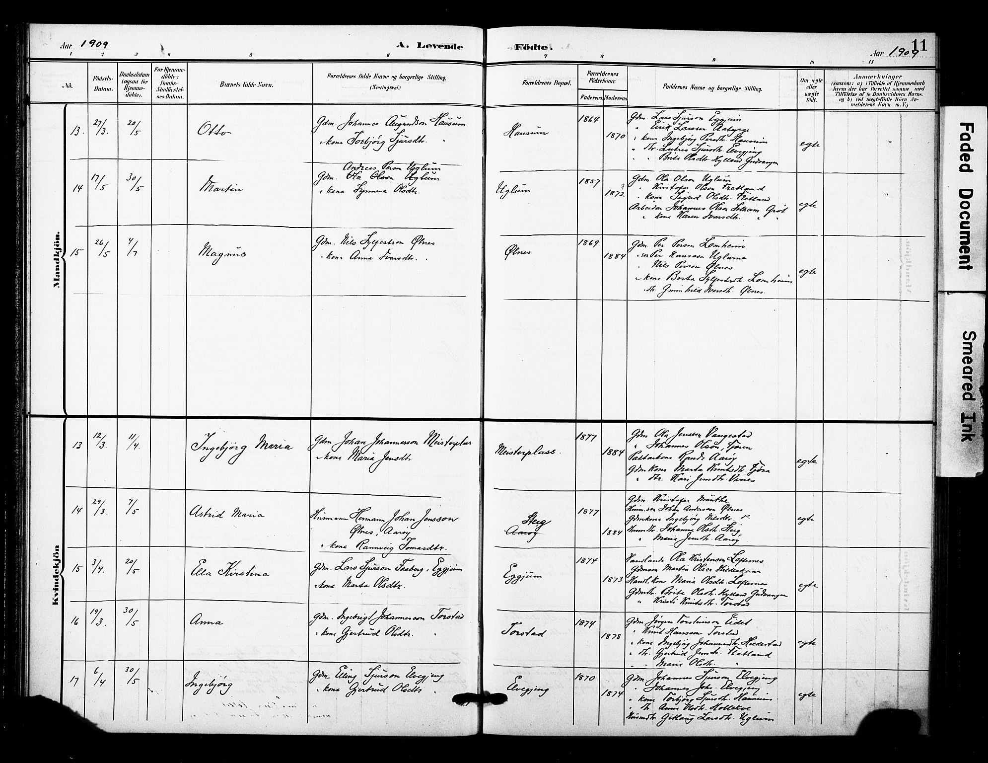 Sogndal sokneprestembete, AV/SAB-A-81301/H/Hab/Haba/L0002: Parish register (copy) no. A 2, 1908-1924, p. 11