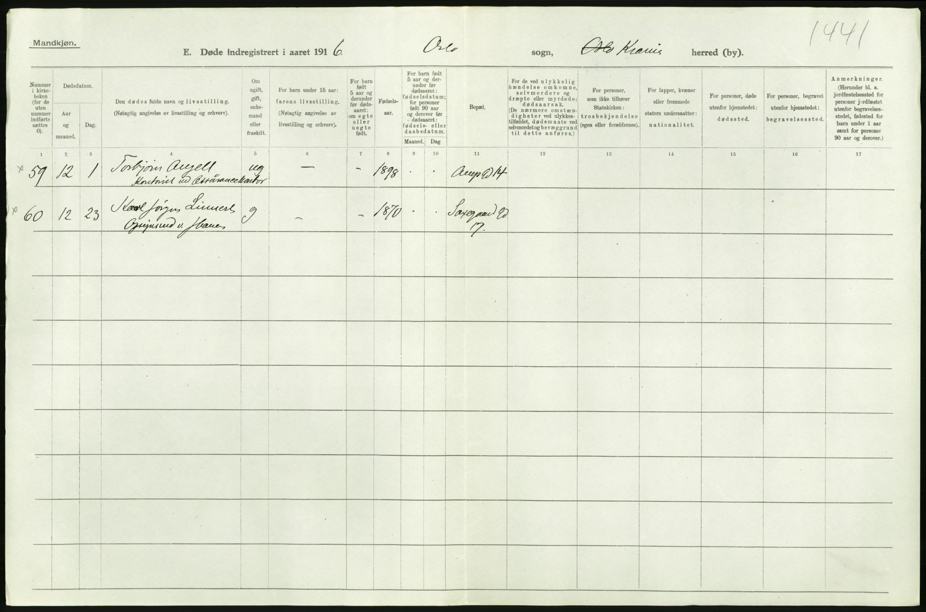 Statistisk sentralbyrå, Sosiodemografiske emner, Befolkning, AV/RA-S-2228/D/Df/Dfb/Dfbf/L0009: Kristiania: Døde., 1916, p. 426