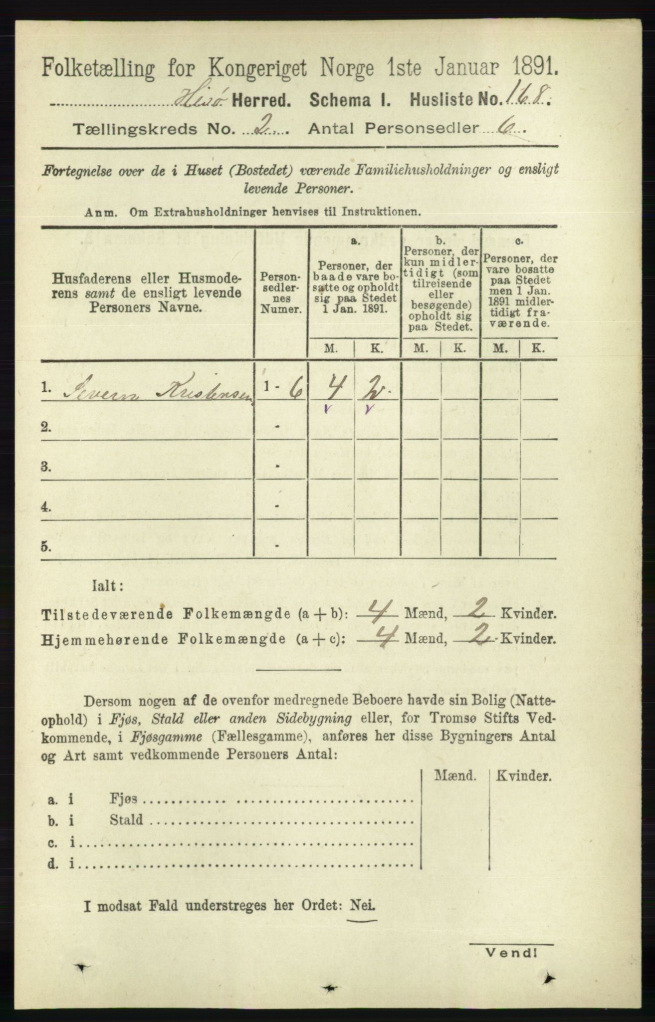 RA, 1891 census for 0922 Hisøy, 1891, p. 885