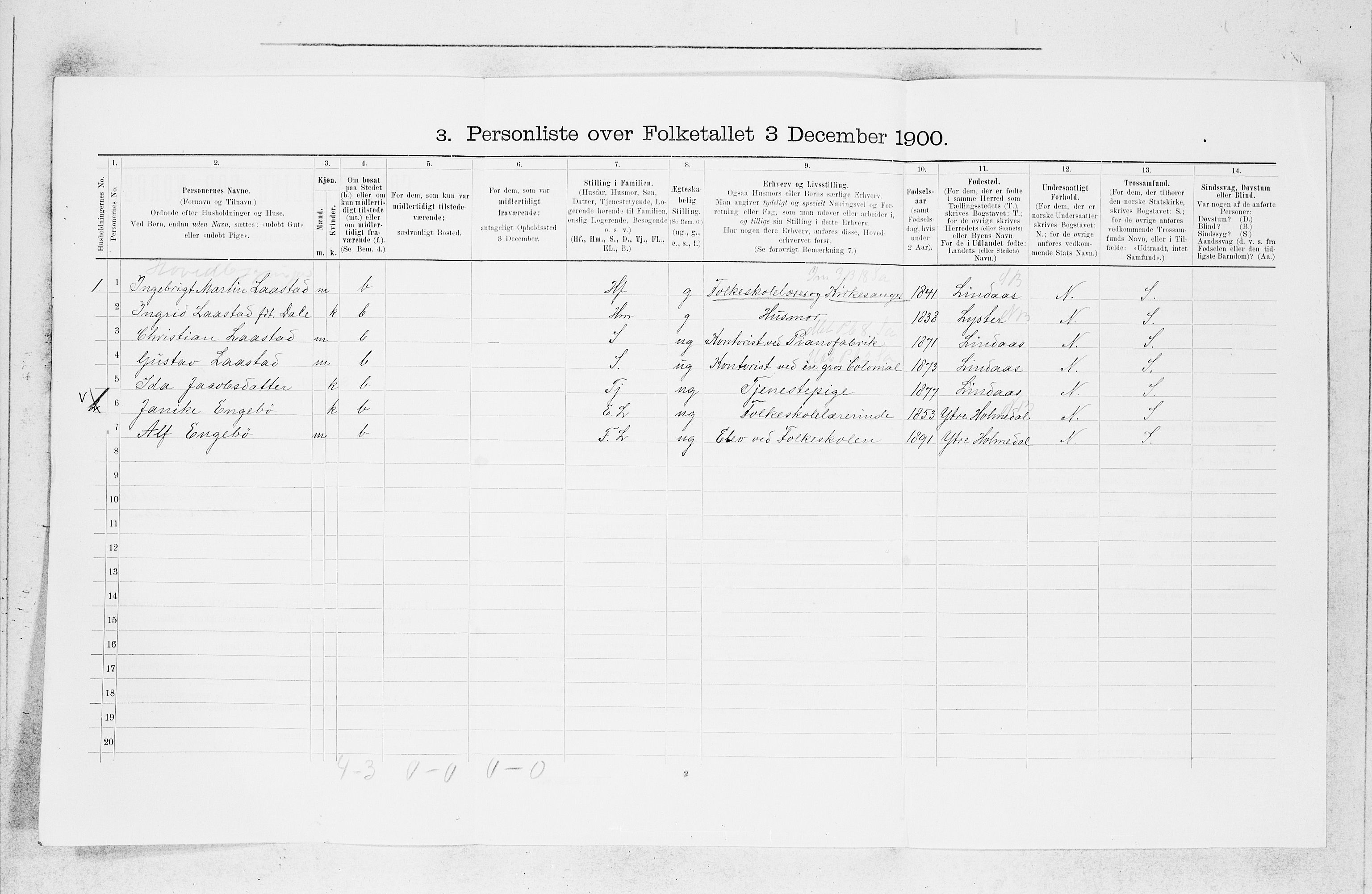 SAB, 1900 census for Årstad, 1900, p. 341