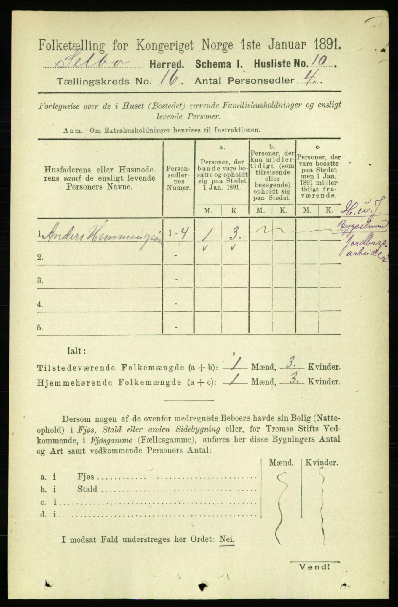 RA, 1891 census for 1664 Selbu, 1891, p. 5696