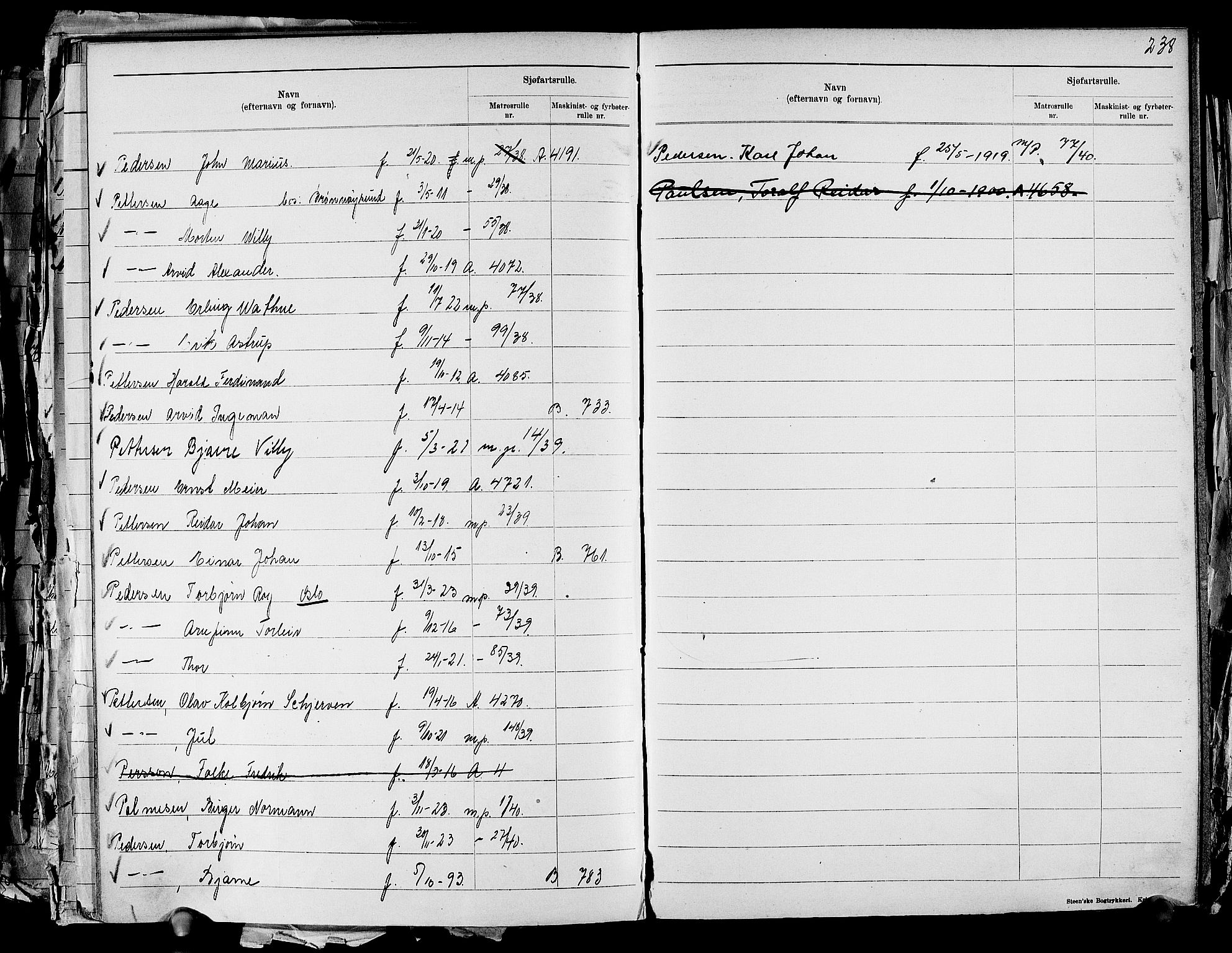 Drammen innrulleringsdistrikt, SAKO/A-781/G/Ga/L0001: Navneregister til rullene, 1860-1948, p. 258