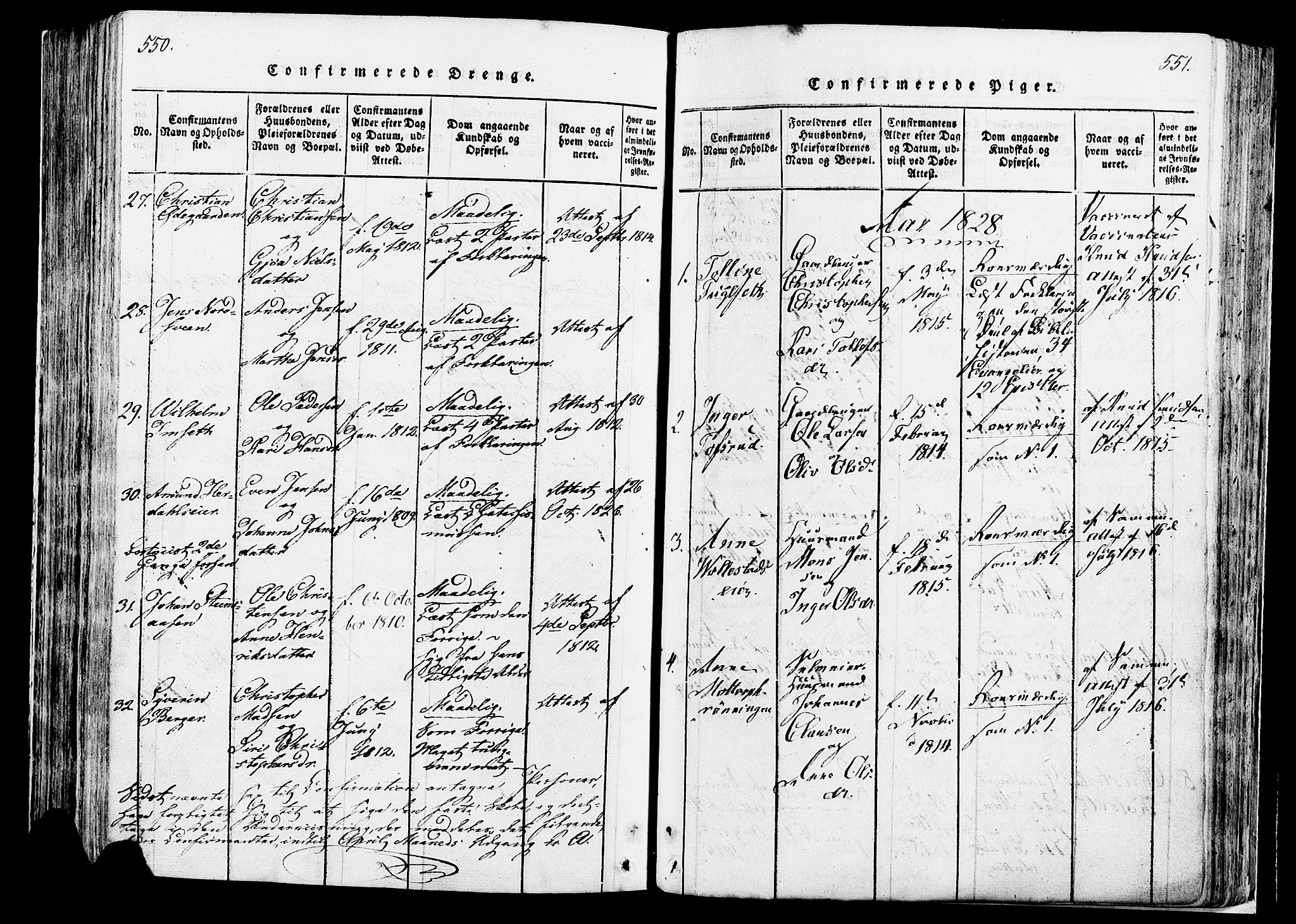 Løten prestekontor, AV/SAH-PREST-022/K/Ka/L0005: Parish register (official) no. 5, 1814-1832, p. 550-551