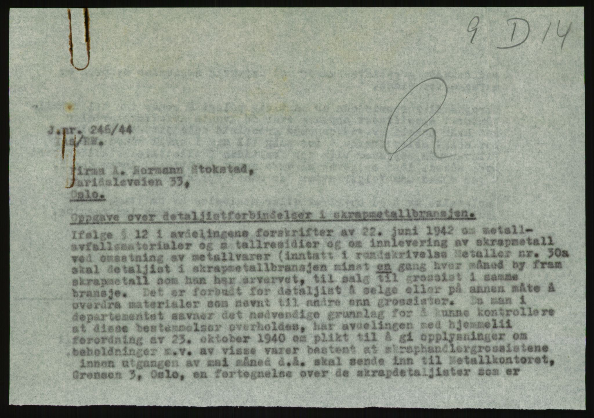 Direktoratet for industriforsyning, Sekretariatet, AV/RA-S-4153/D/Df/L0054: 9. Metallkontoret, 1940-1945, p. 1833