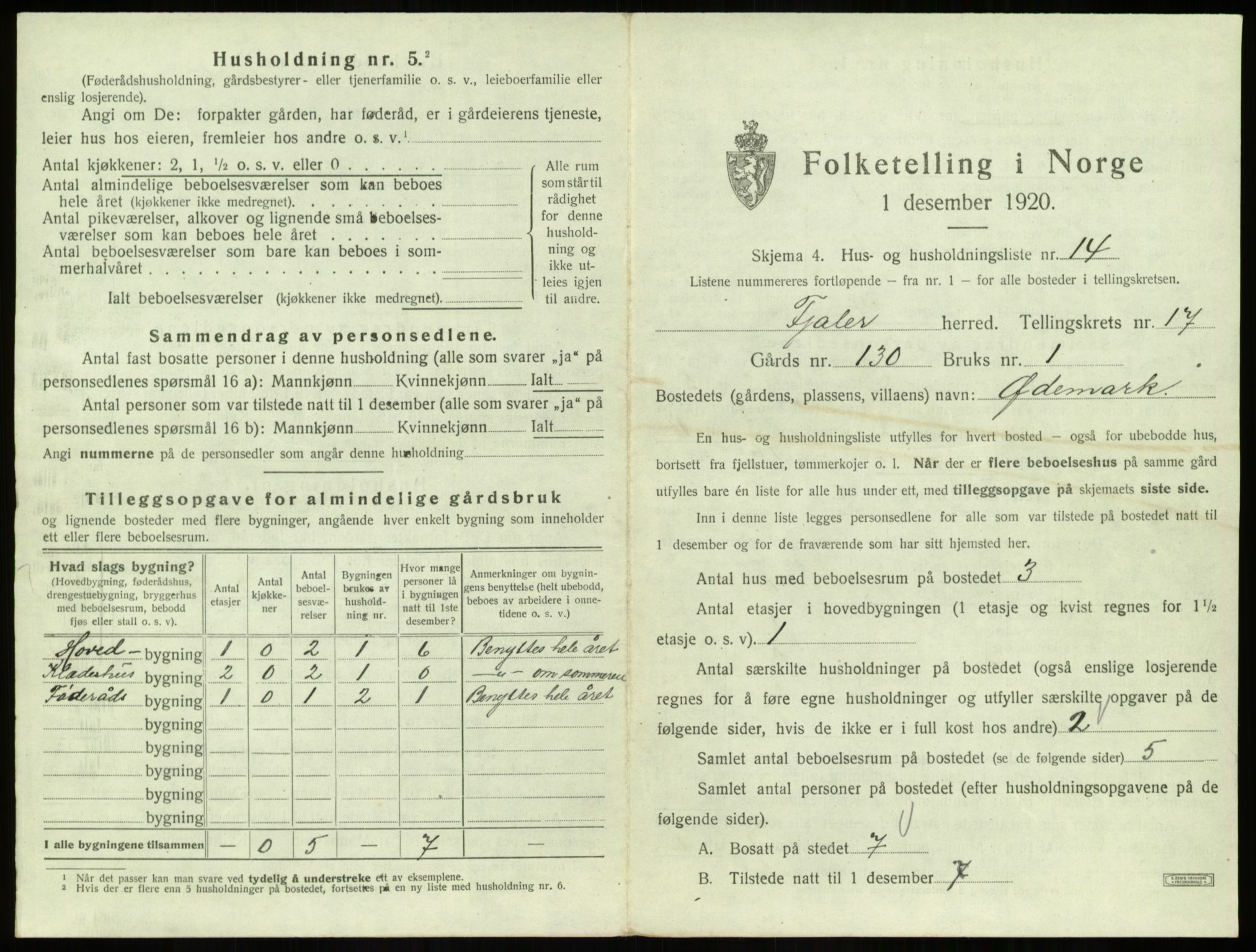 SAB, 1920 census for Fjaler, 1920, p. 1342