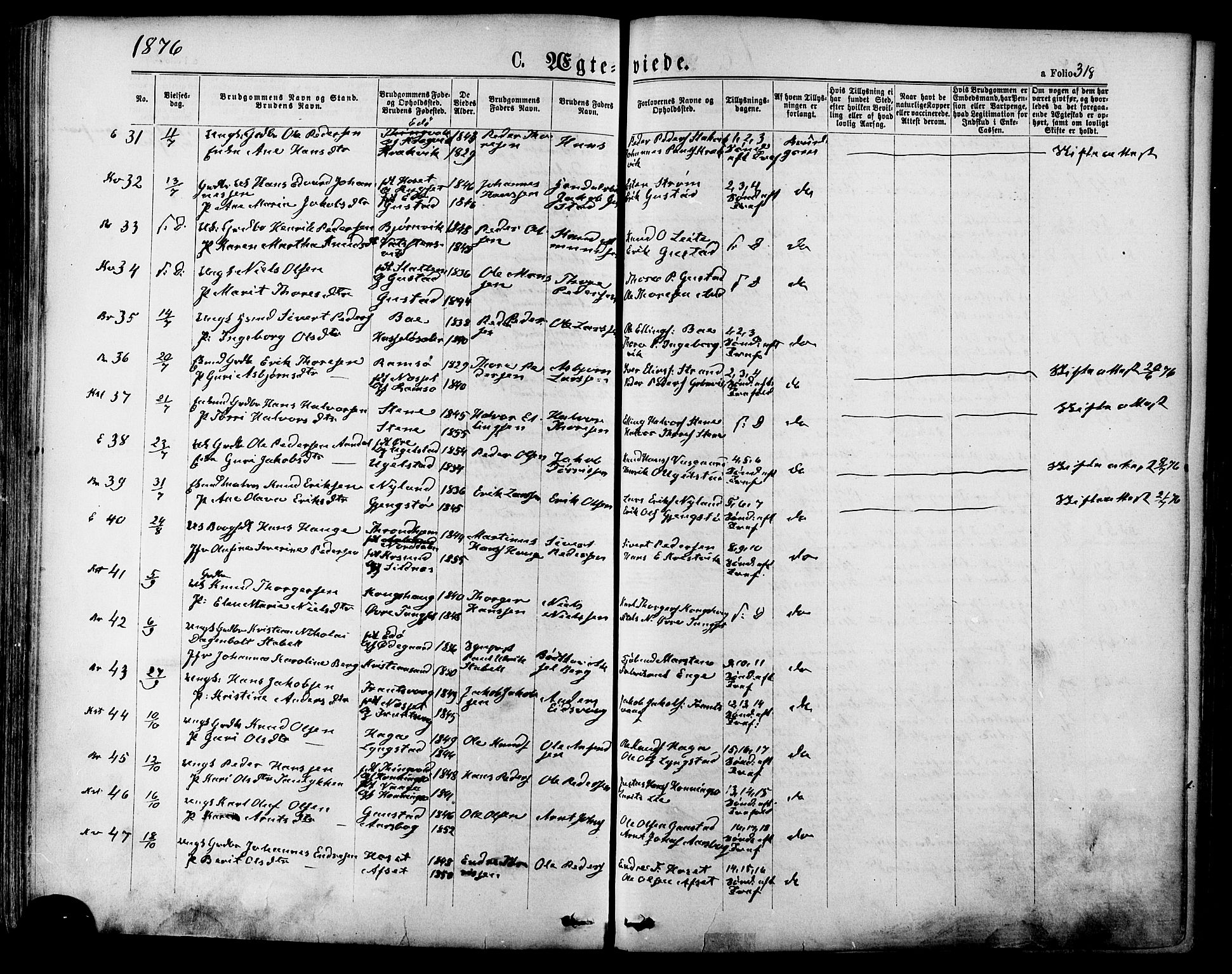 Ministerialprotokoller, klokkerbøker og fødselsregistre - Møre og Romsdal, AV/SAT-A-1454/568/L0805: Parish register (official) no. 568A12 /1, 1869-1884, p. 318