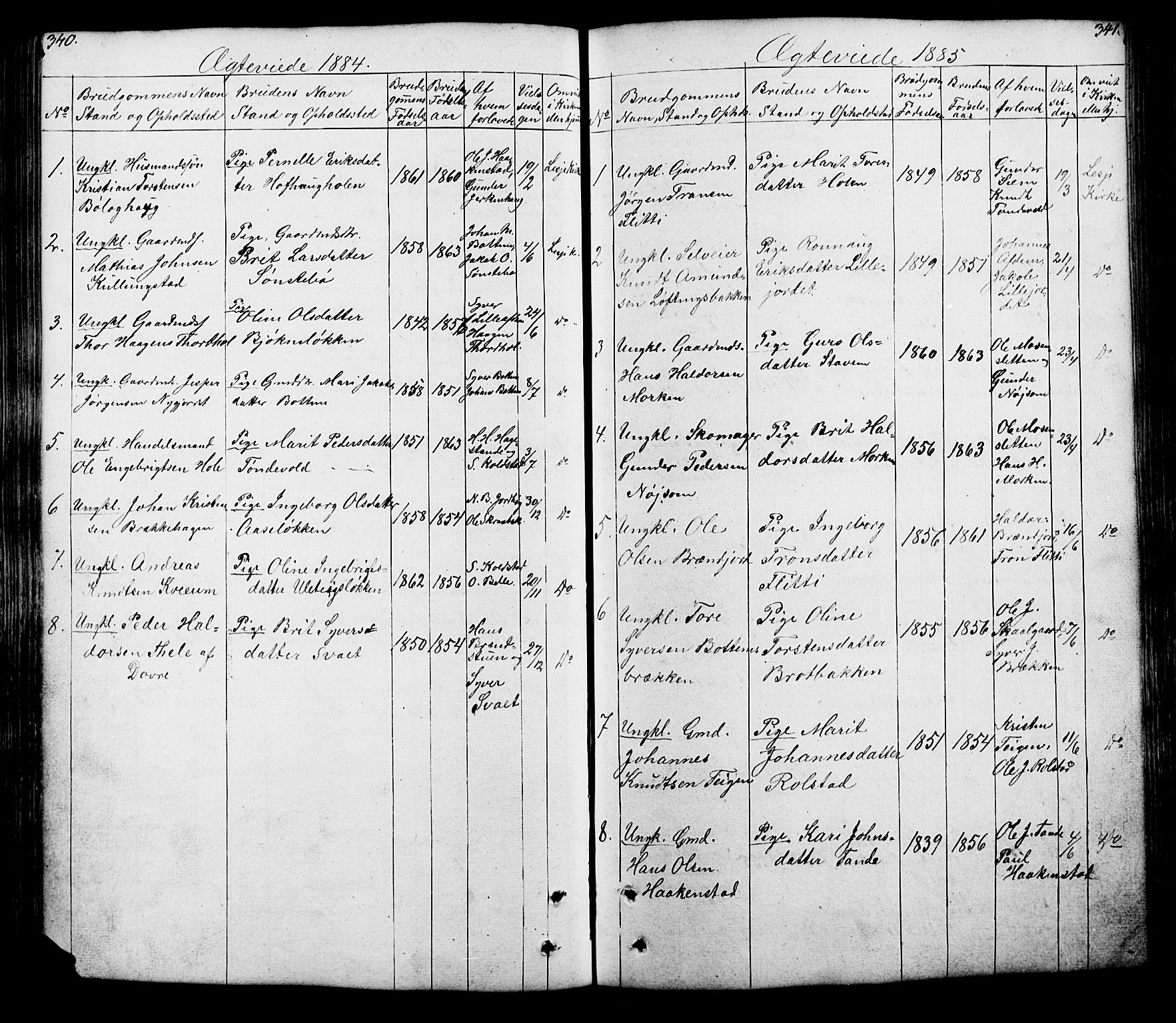 Lesja prestekontor, SAH/PREST-068/H/Ha/Hab/L0005: Parish register (copy) no. 5, 1850-1894, p. 340-341
