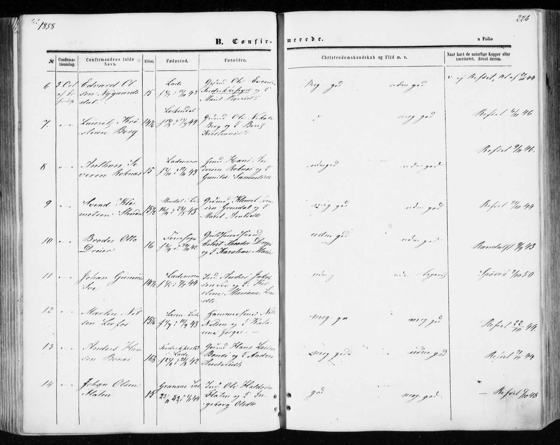 Ministerialprotokoller, klokkerbøker og fødselsregistre - Sør-Trøndelag, SAT/A-1456/606/L0292: Parish register (official) no. 606A07, 1856-1865, p. 226