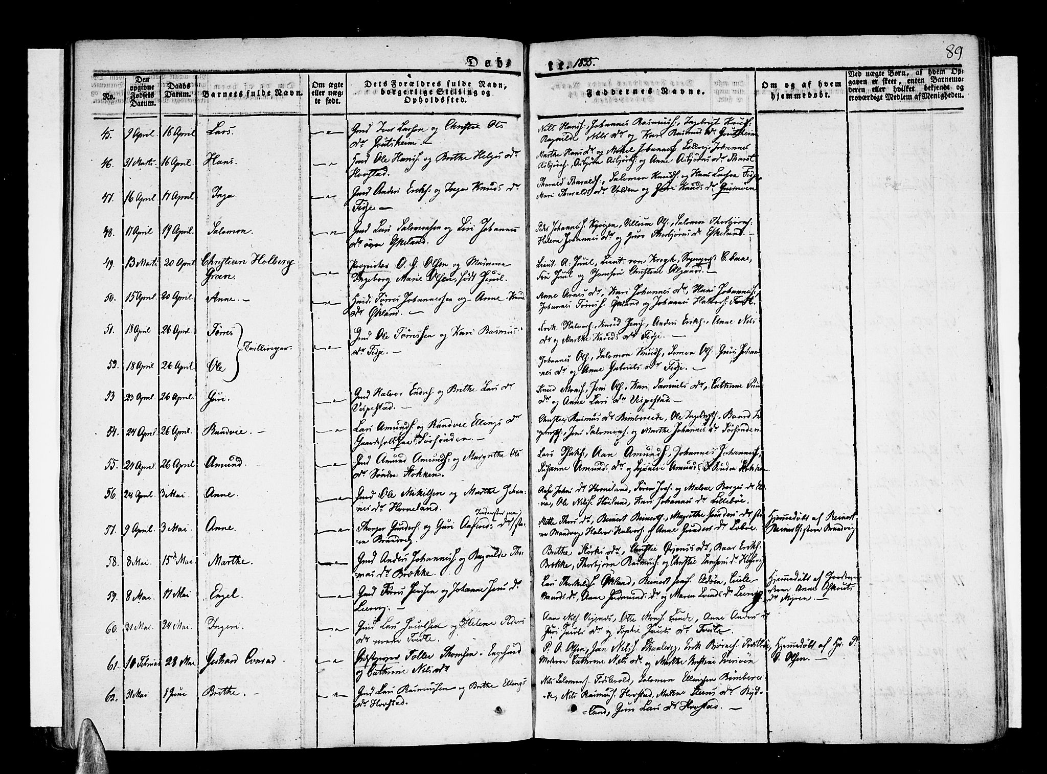 Stord sokneprestembete, AV/SAB-A-78201/H/Haa: Parish register (official) no. A 6, 1826-1840, p. 89